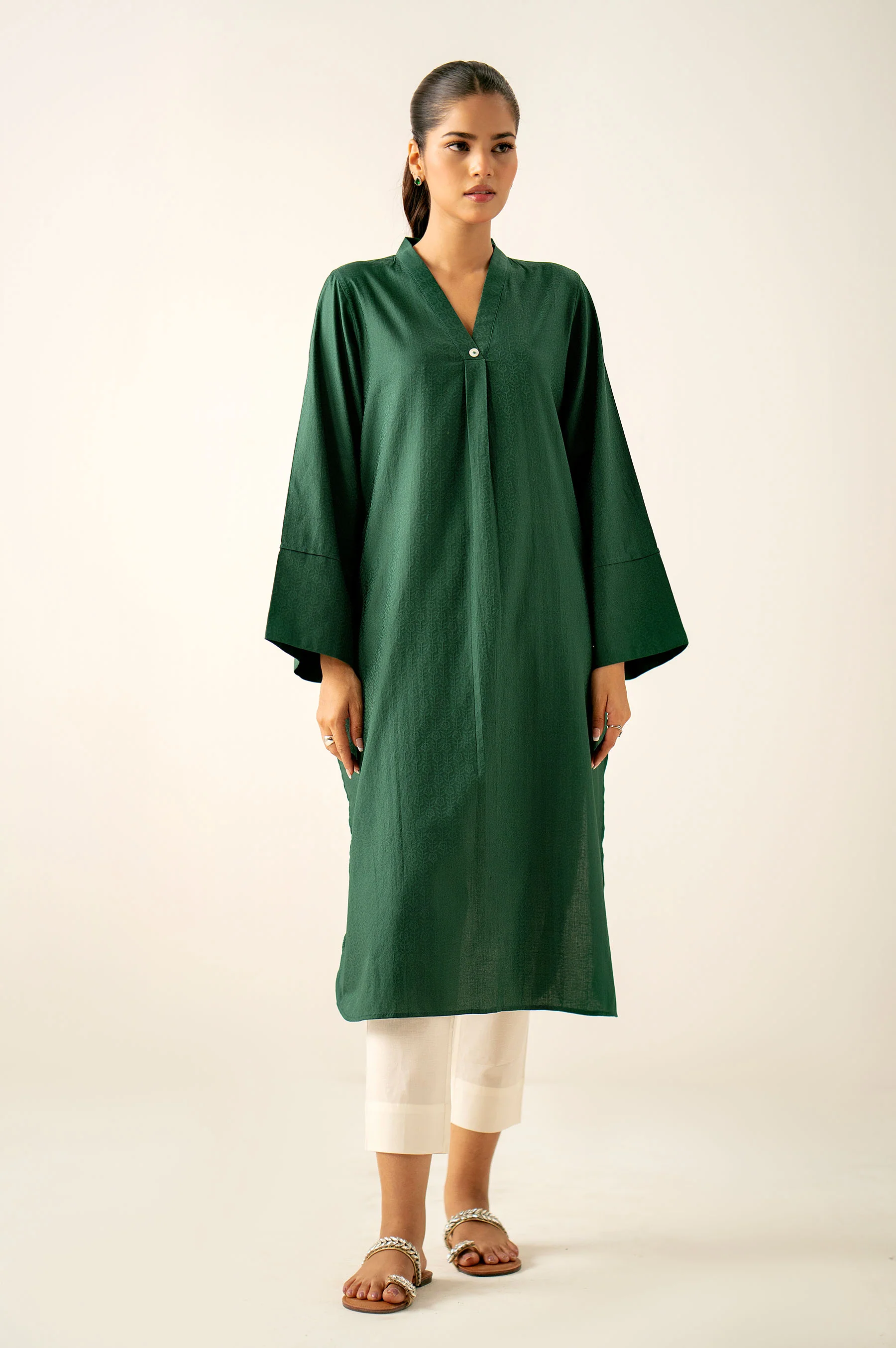 Stitched 1 Piece Stylized Satin Jacquard Shirt - Image 3