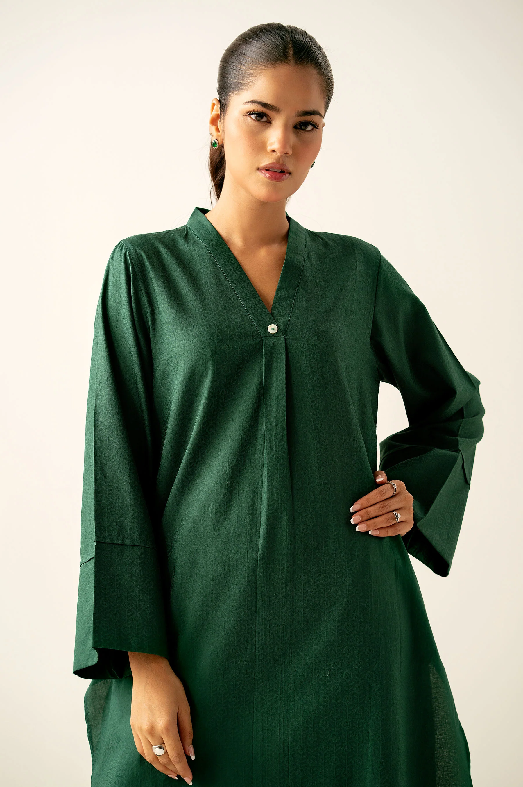 Stitched 1 Piece Stylized Satin Jacquard Shirt - Image 4