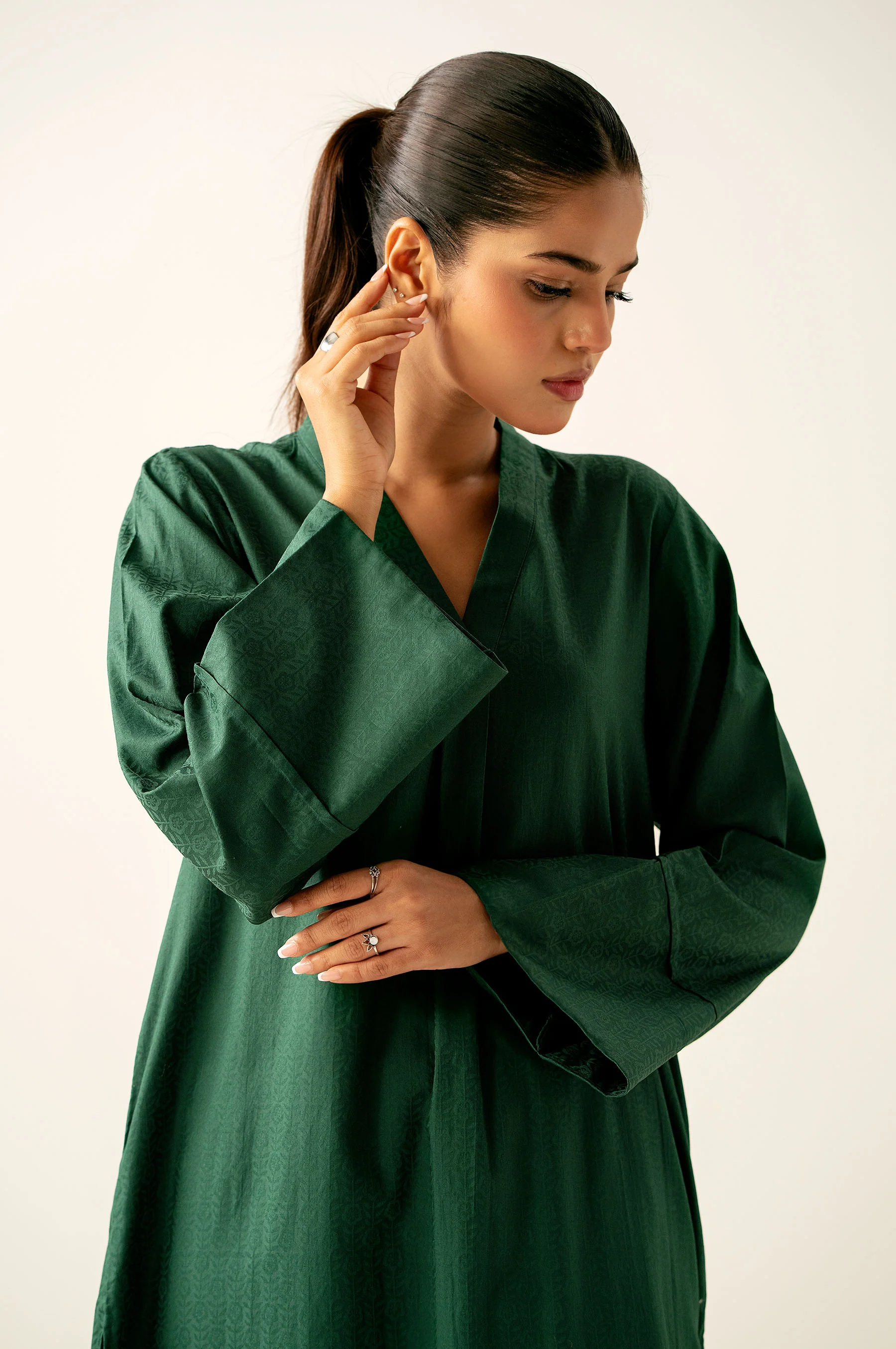 Stitched 1 Piece Stylized Satin Jacquard Shirt - Image 5