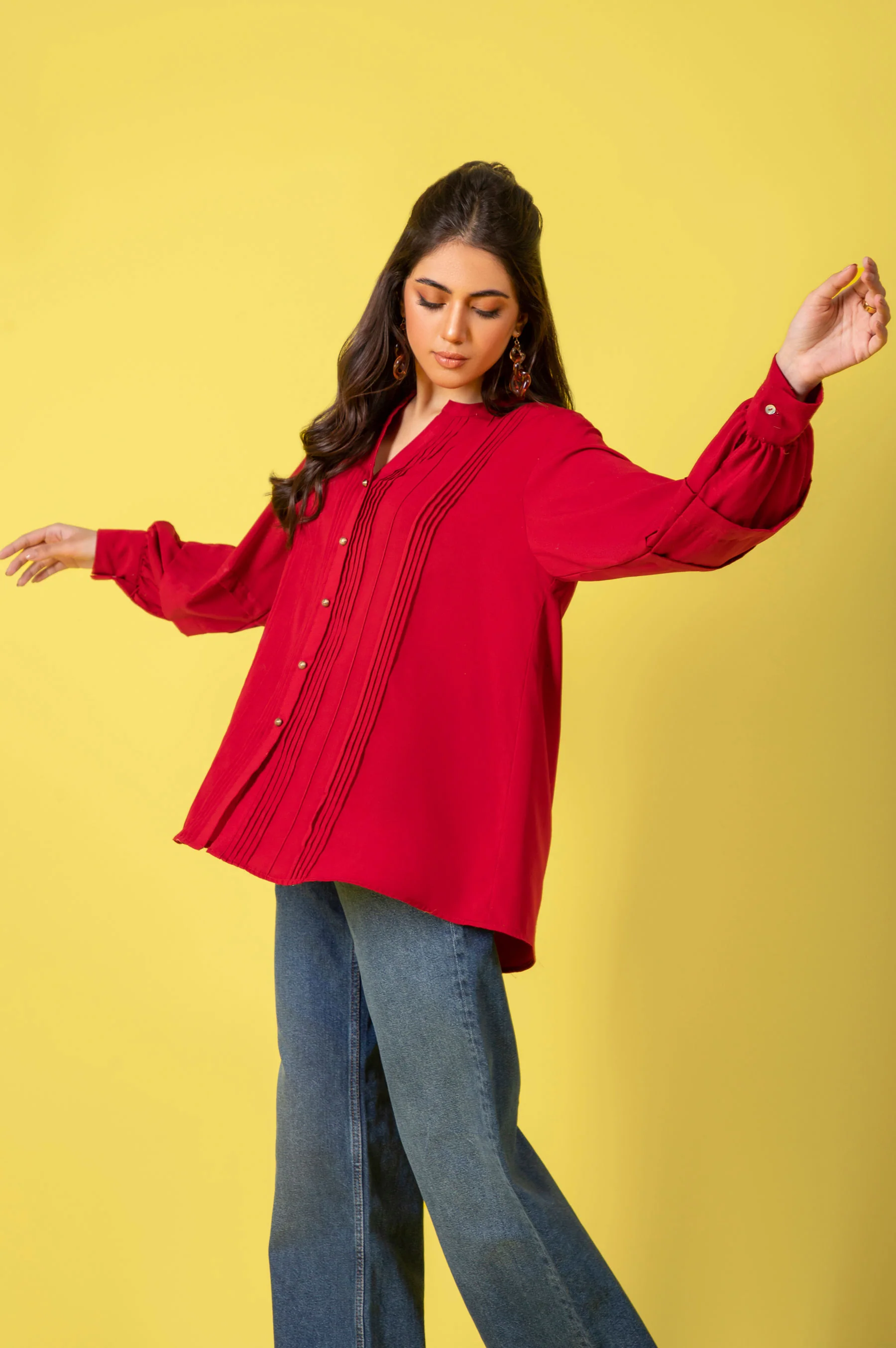 Stitched 1 Piece Embellished Crepe Shirt - Image 3