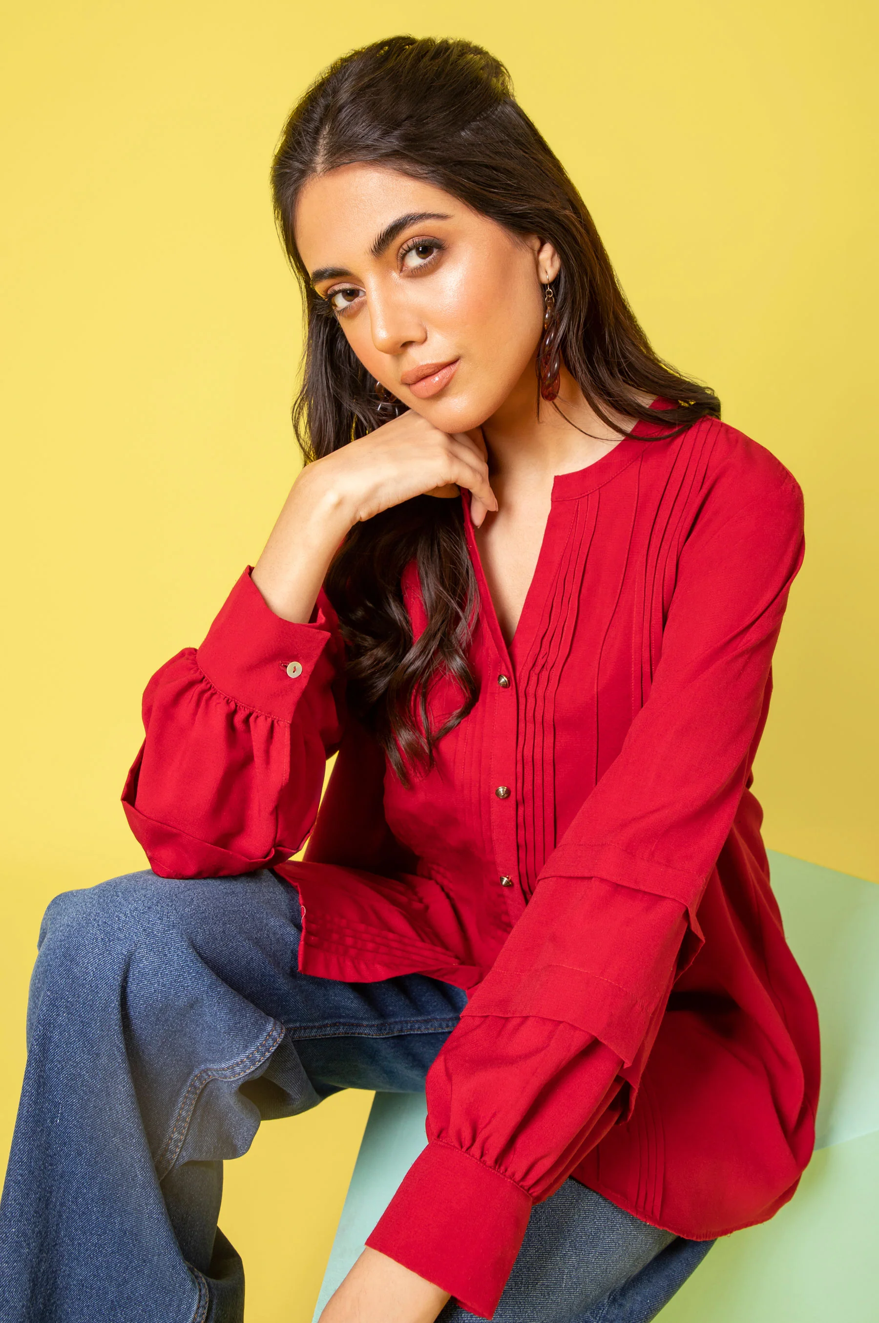 Stitched 1 Piece Embellished Crepe Shirt - Image 4