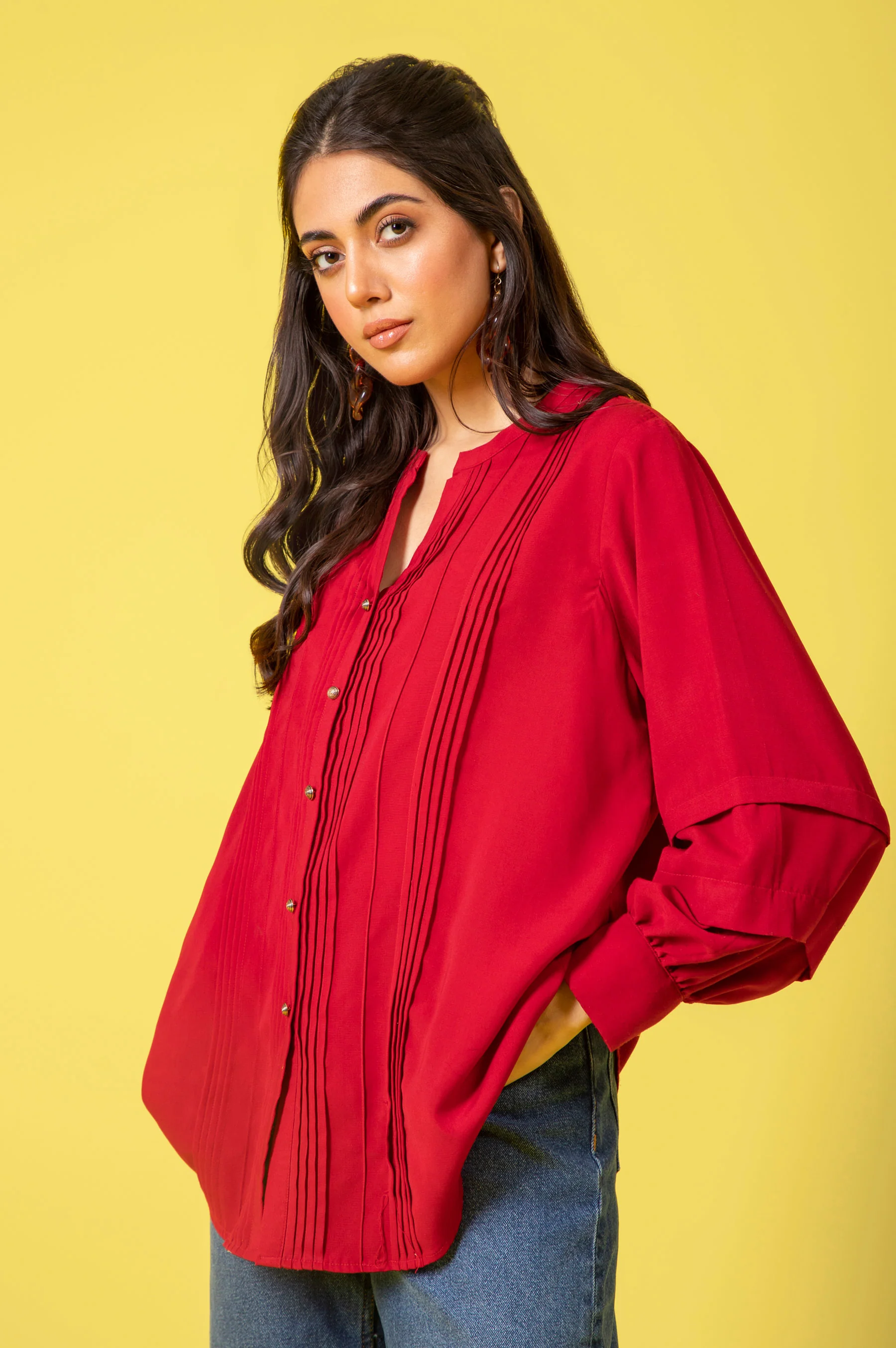 Stitched 1 Piece Embellished Crepe Shirt - Image 5