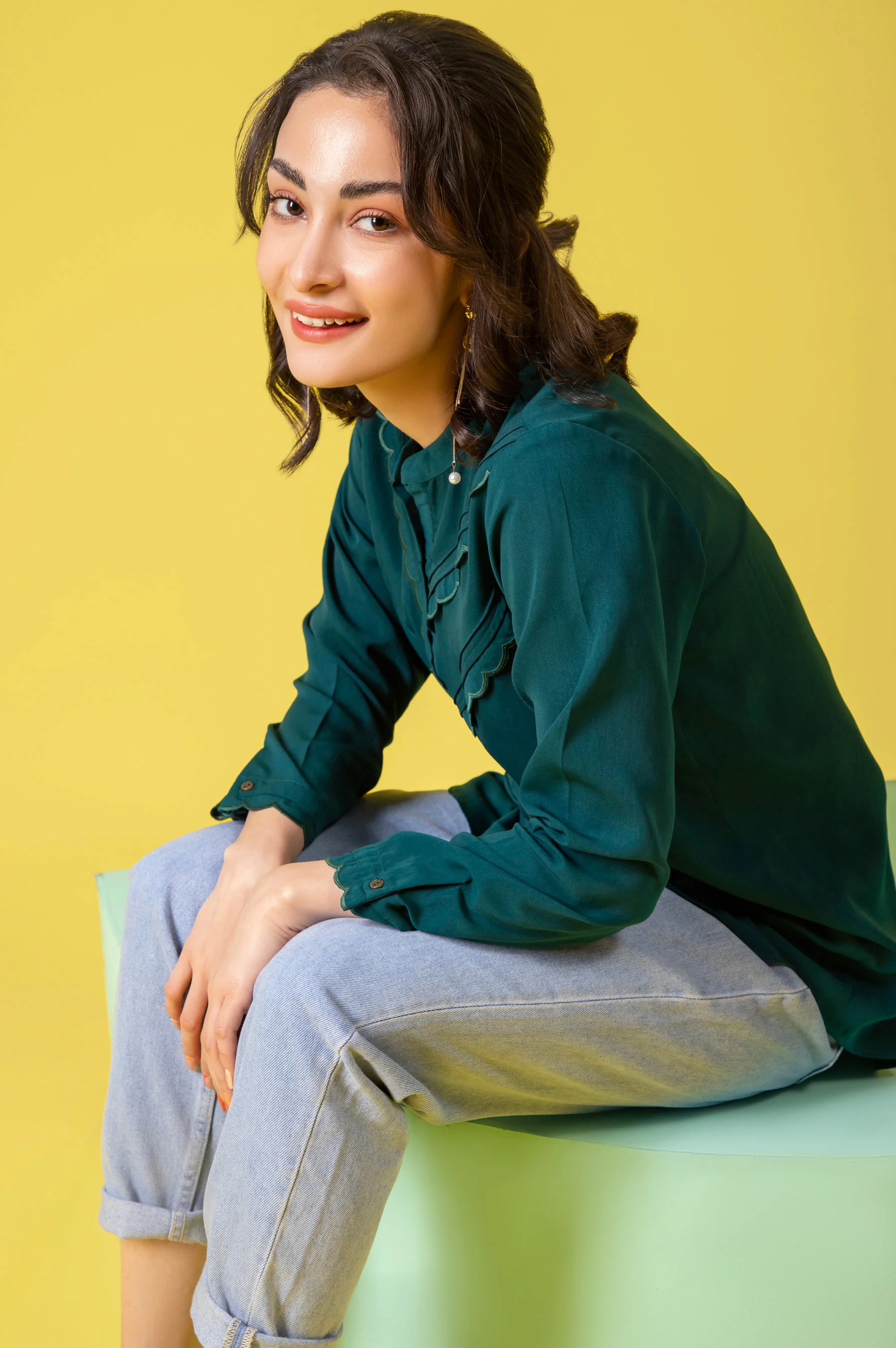 Stitched 1 Piece Embroidered Crepe Shirt - Image 2