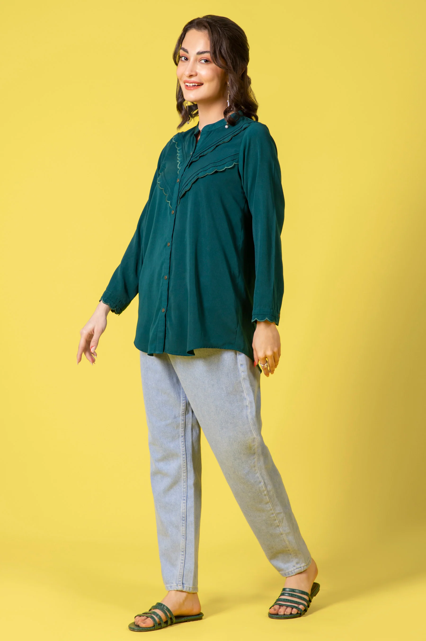 Stitched 1 Piece Embroidered Crepe Shirt - Image 3