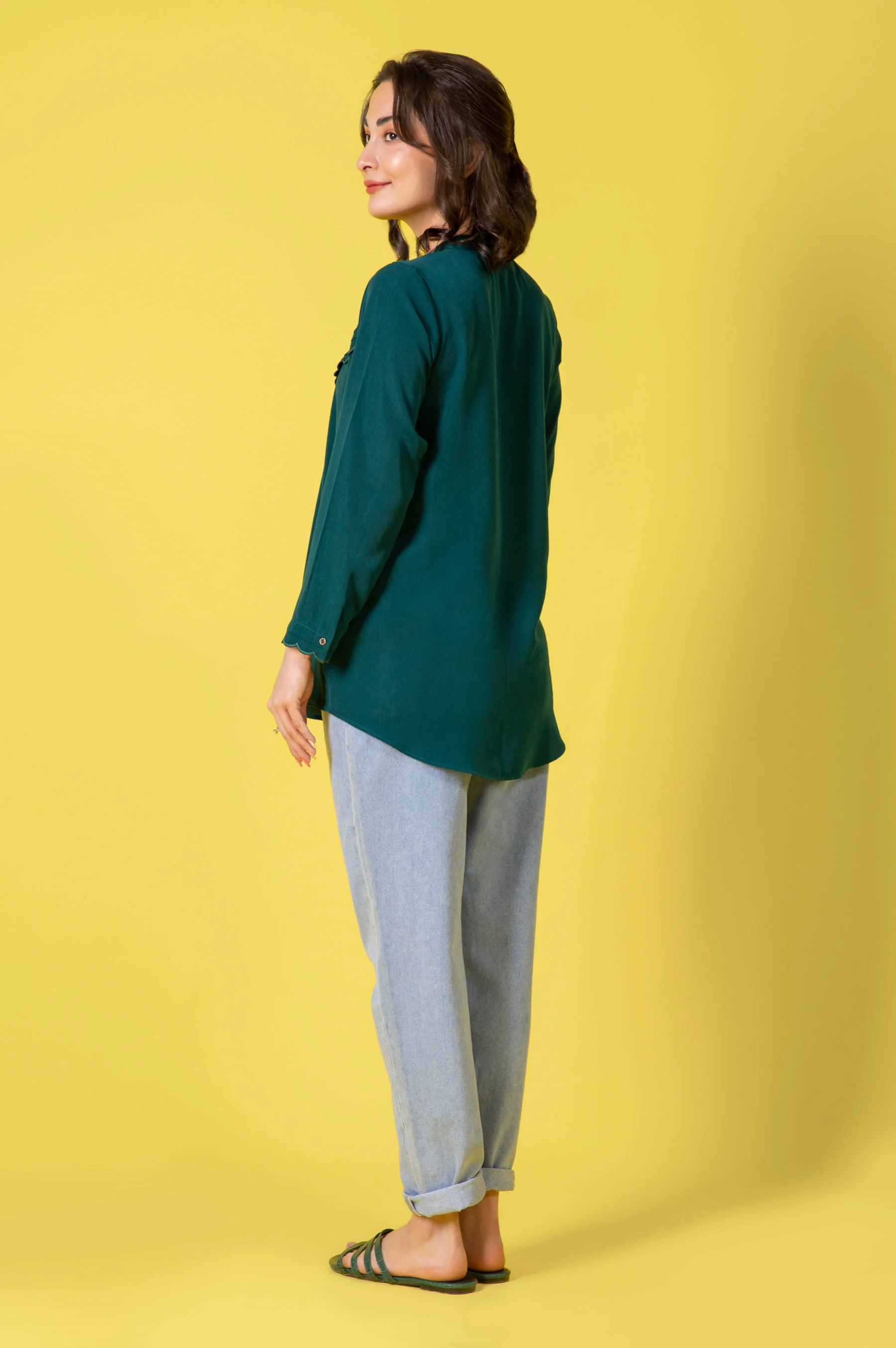 Stitched 1 Piece Embroidered Crepe Shirt - Image 4