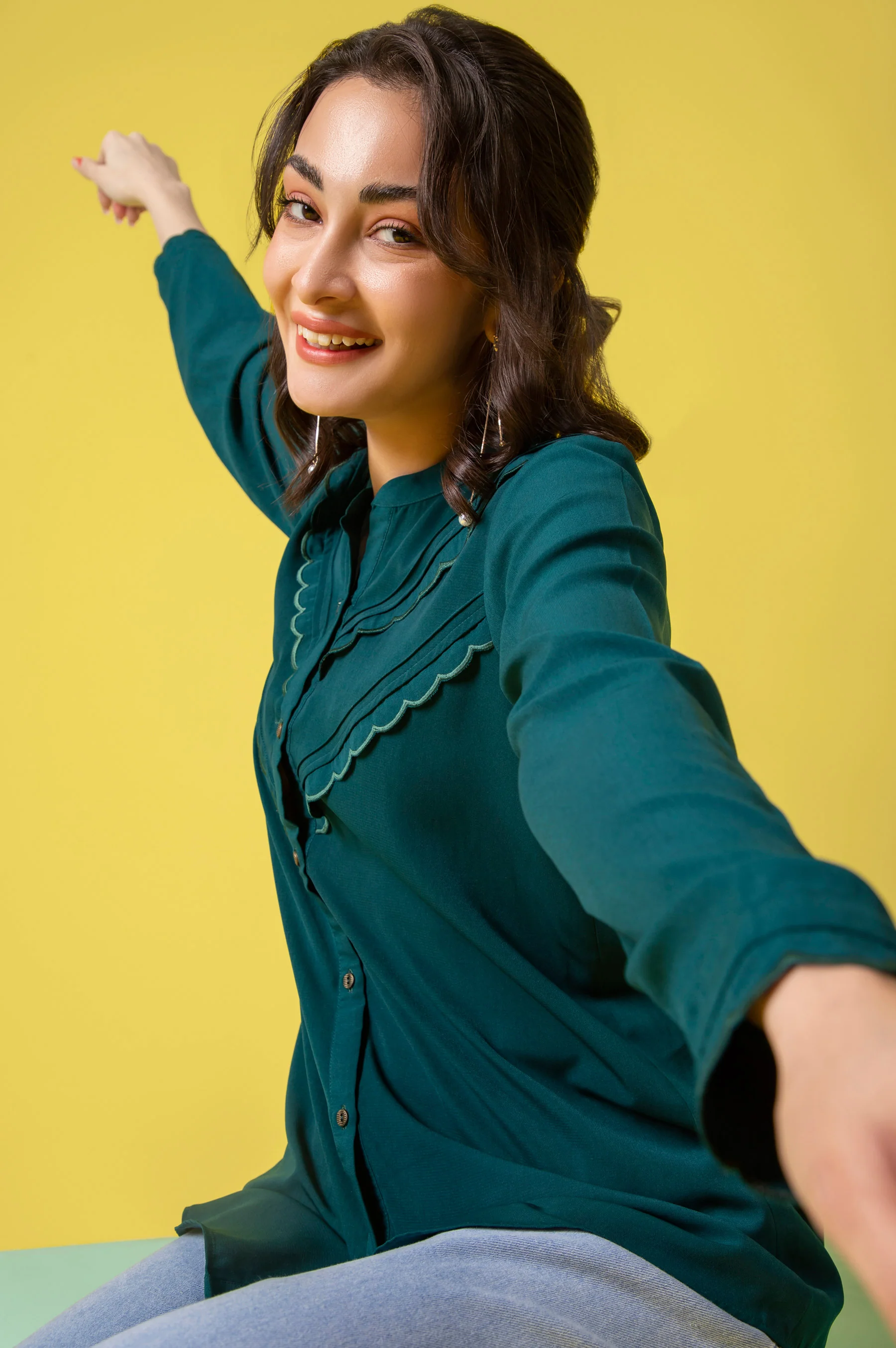Stitched 1 Piece Embroidered Crepe Shirt - Image 5