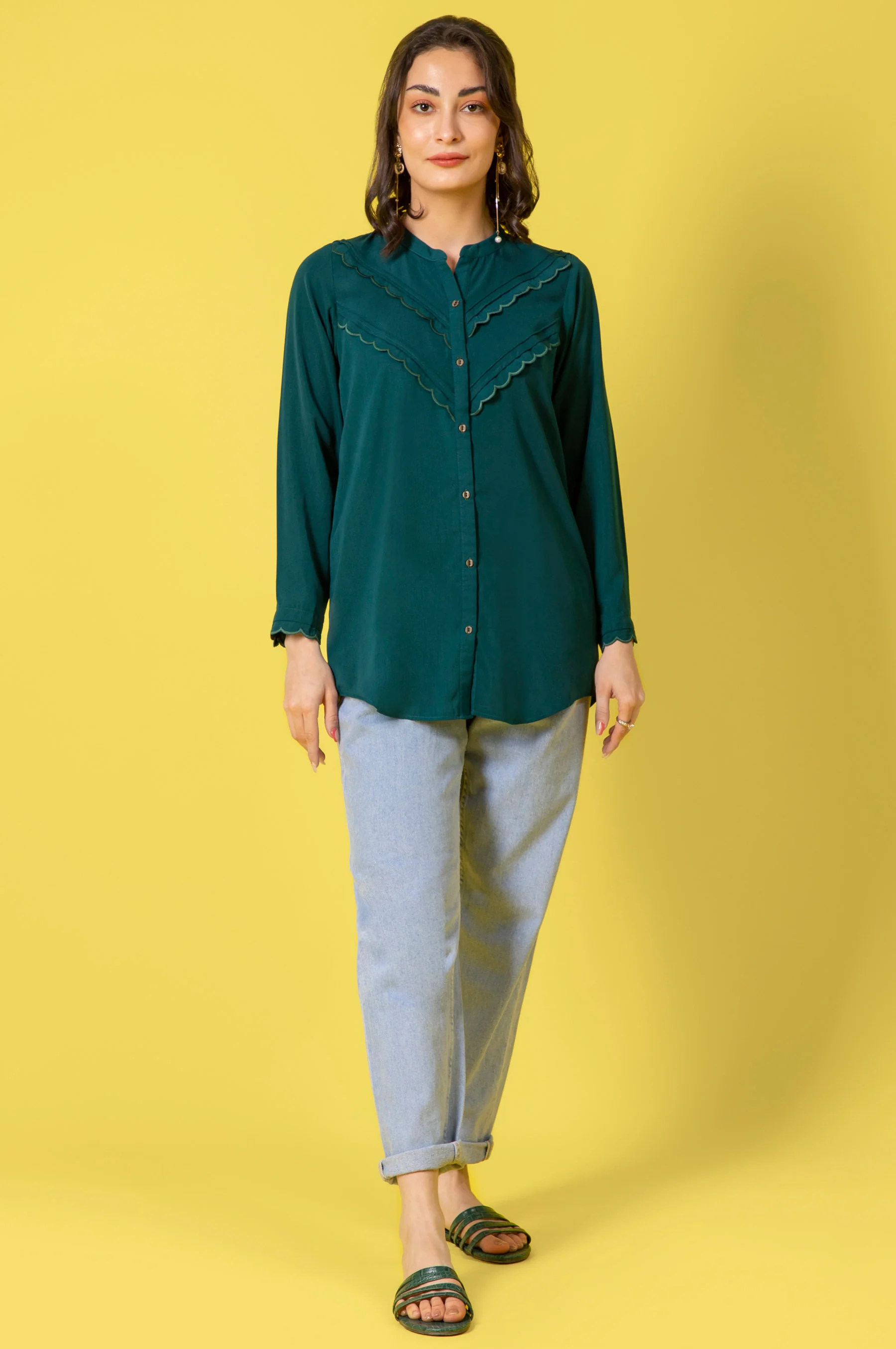 Stitched 1 Piece Embroidered Crepe Shirt - Image 6