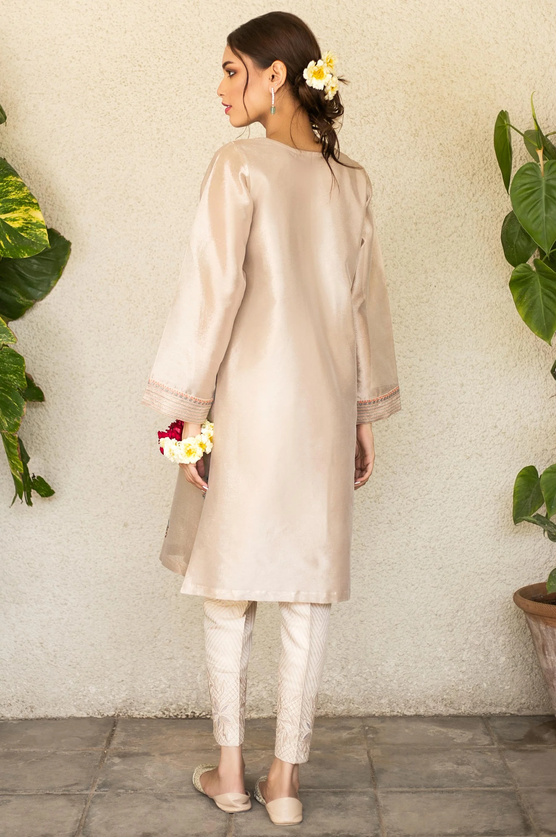 Stitched 1 Piece Tissue Zari Embroidered Shirt - Image 2