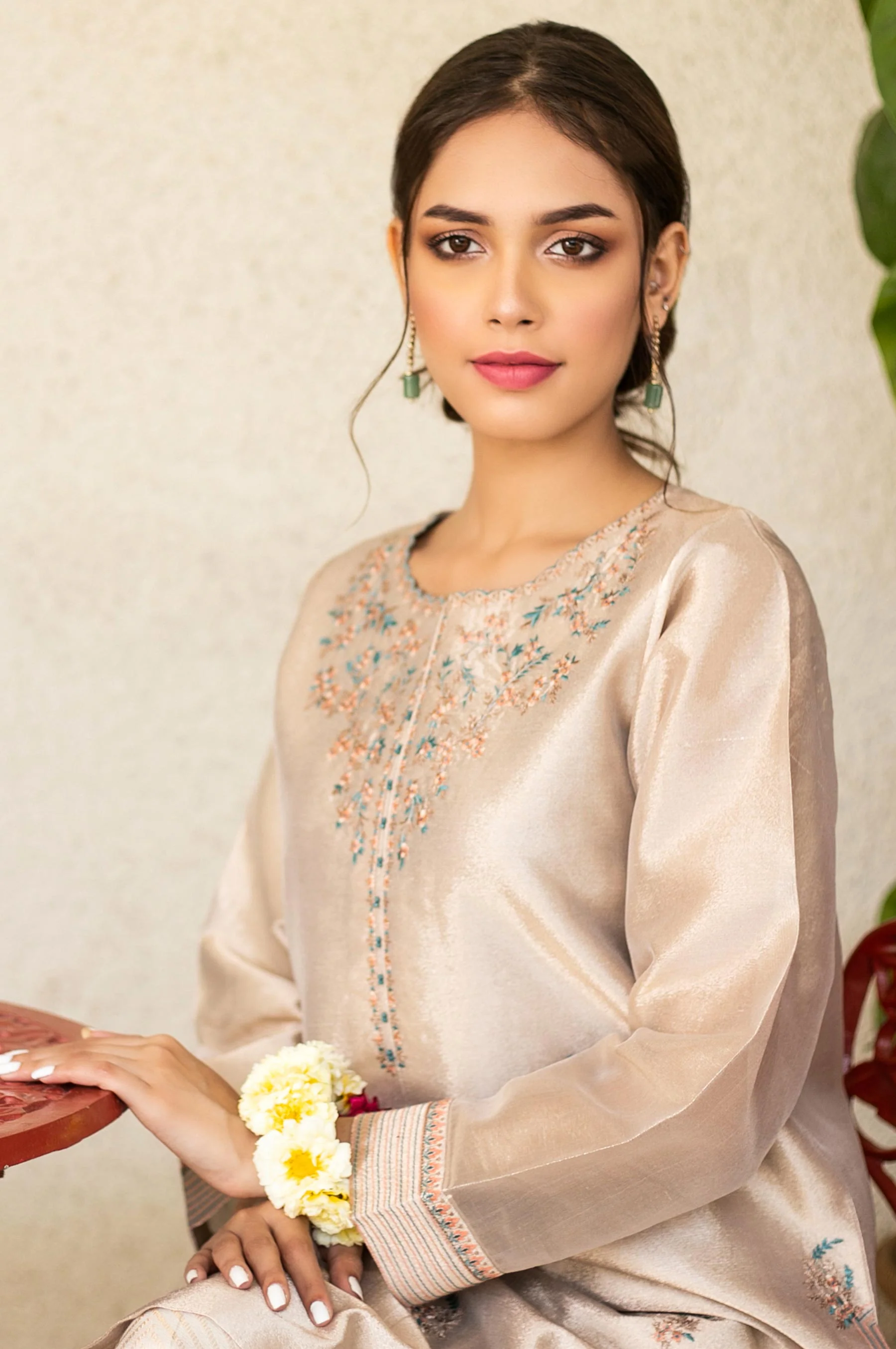 Stitched 1 Piece Tissue Zari Embroidered Shirt - Image 3