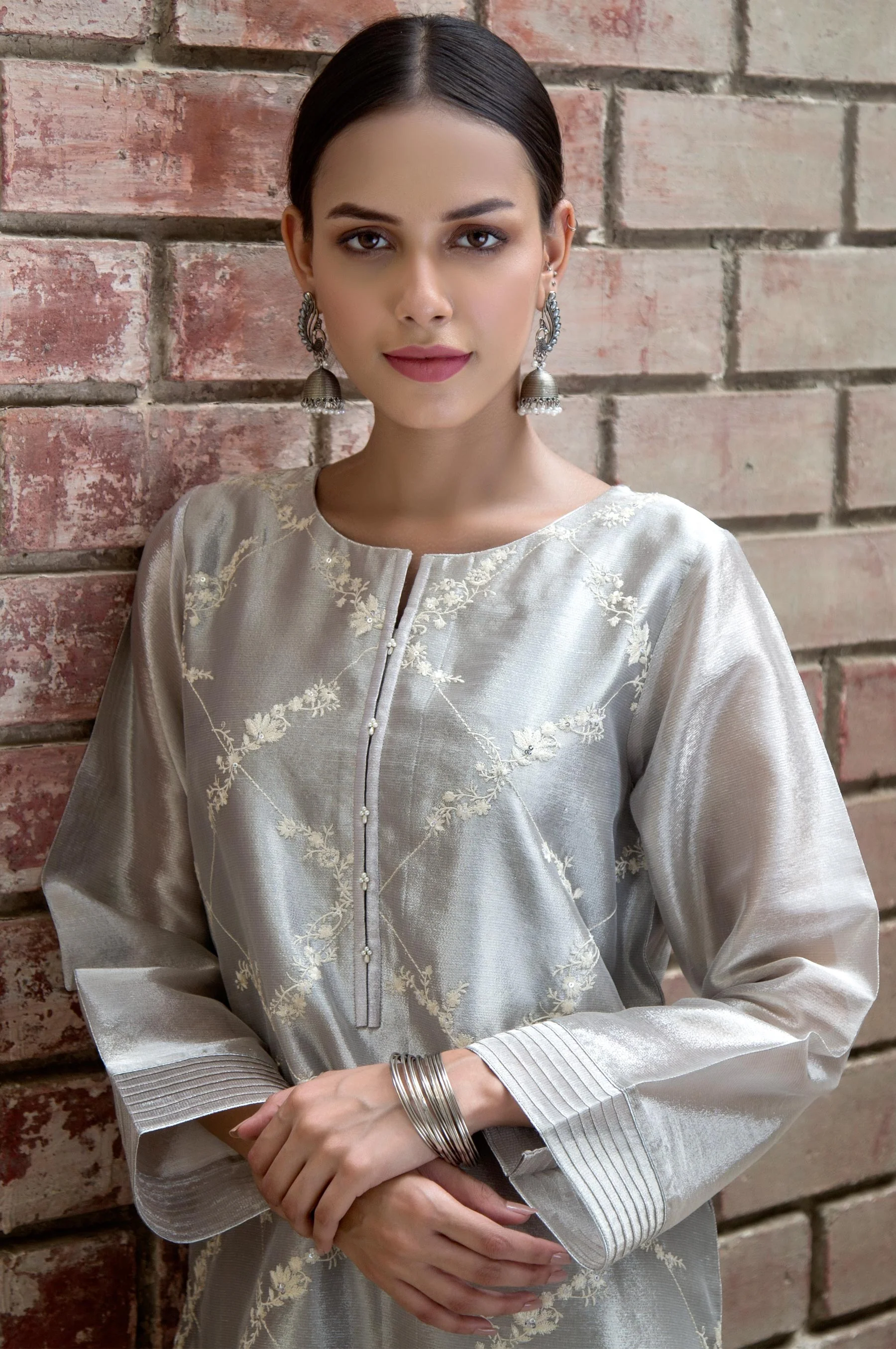 Stitched 1 Piece Tissue Zari Embroidered Shirt - Image 3