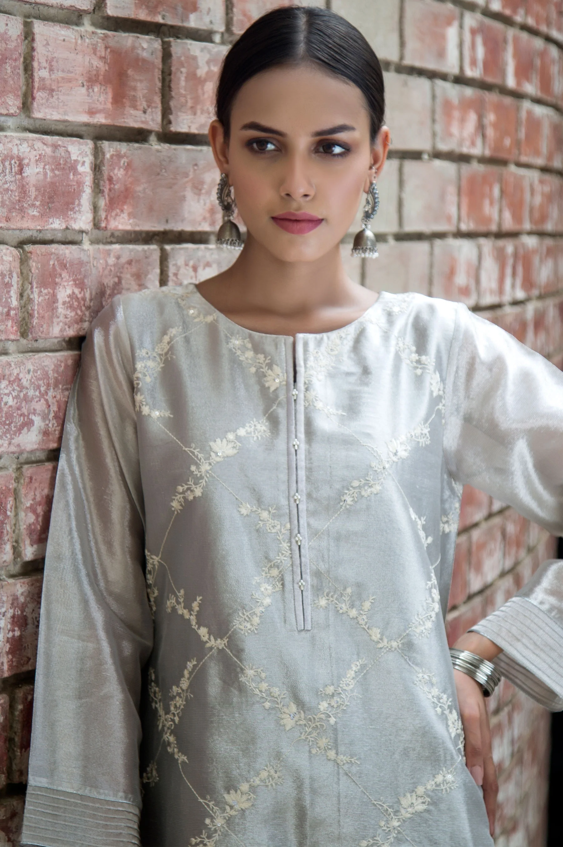 Stitched 1 Piece Tissue Zari Embroidered Shirt - Image 4