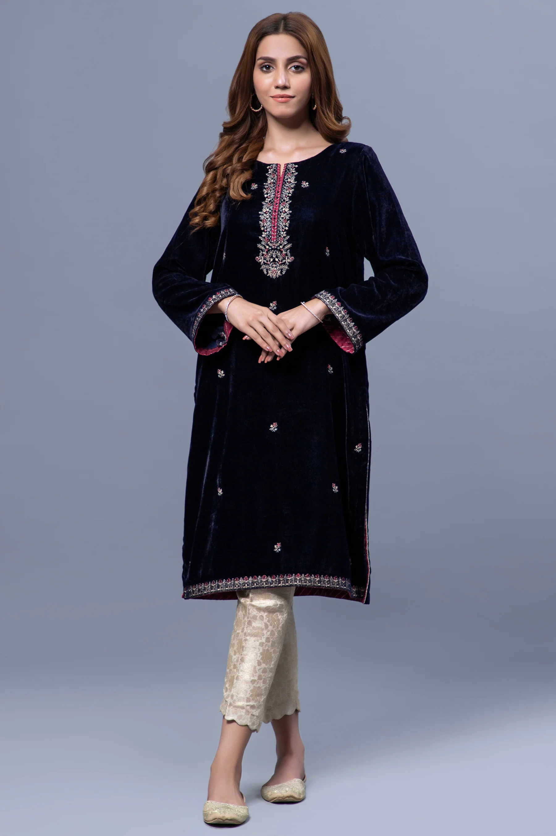 Stitched 1 Piece Velvet Embroidered Shirt
