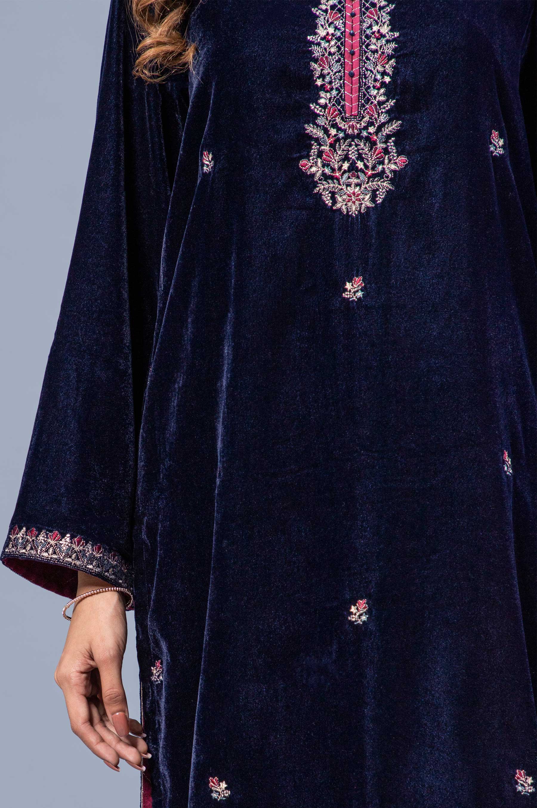Stitched 1 Piece Velvet Embroidered Shirt - Image 4