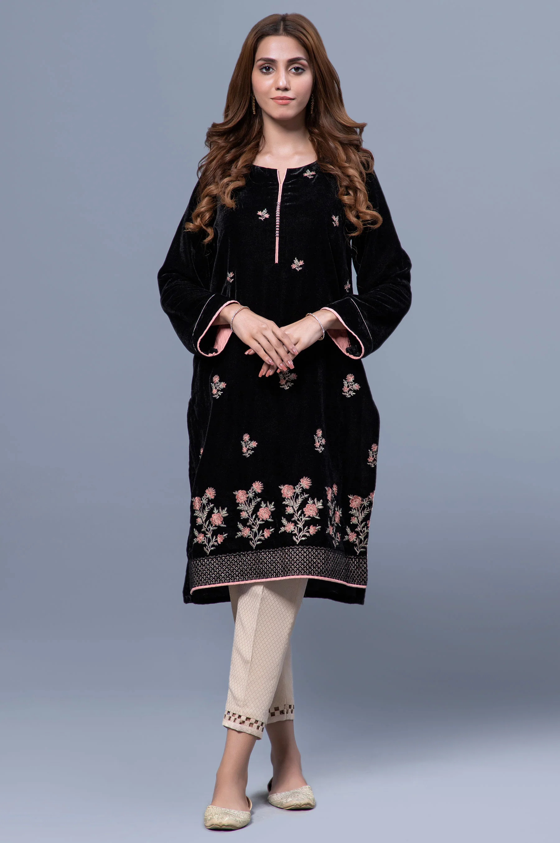 Stitched 1 Piece Velvet Embroidered Shirt