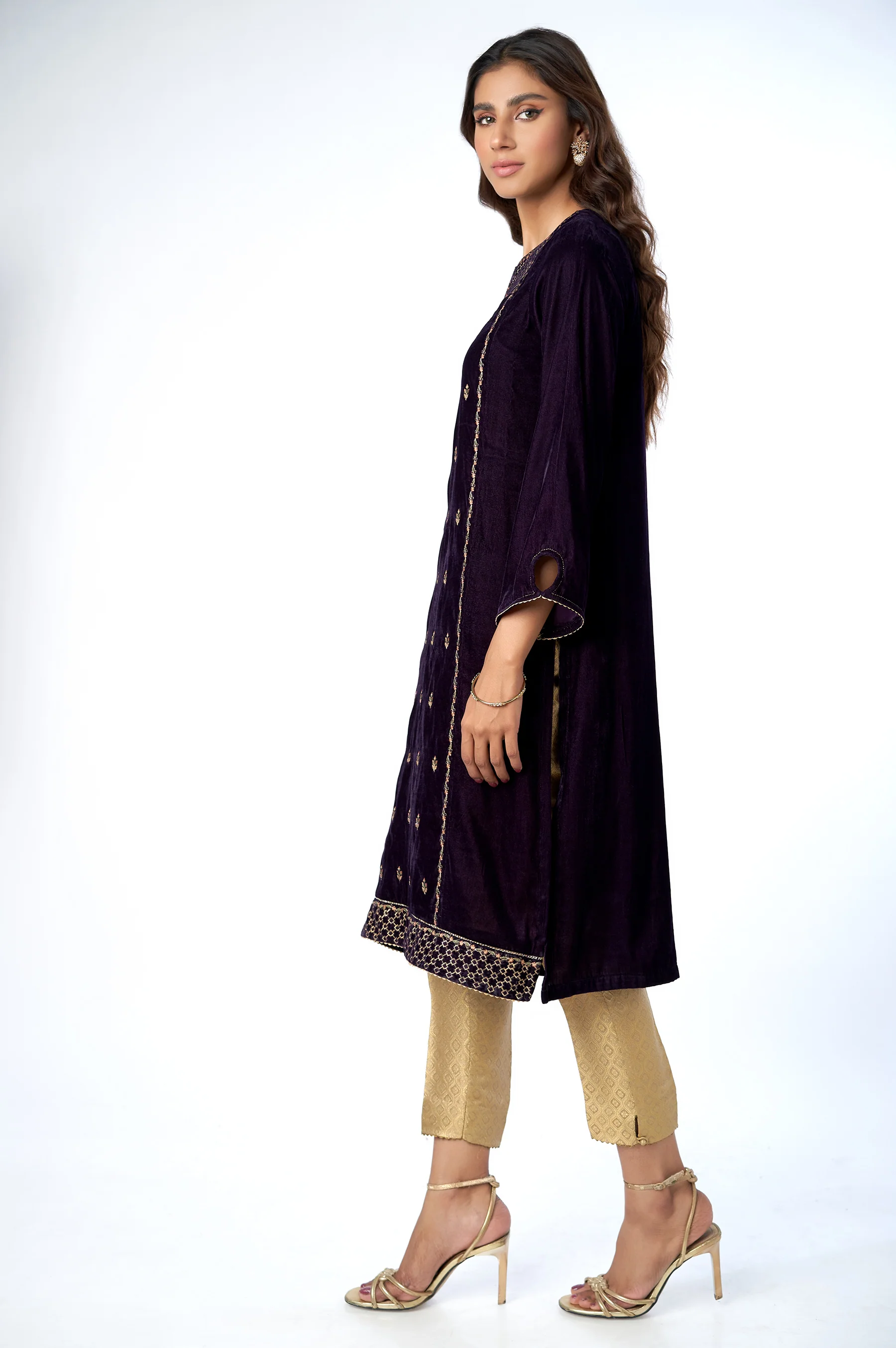 Stitched 1 Piece Velvet Embroidered Shirt - Image 3