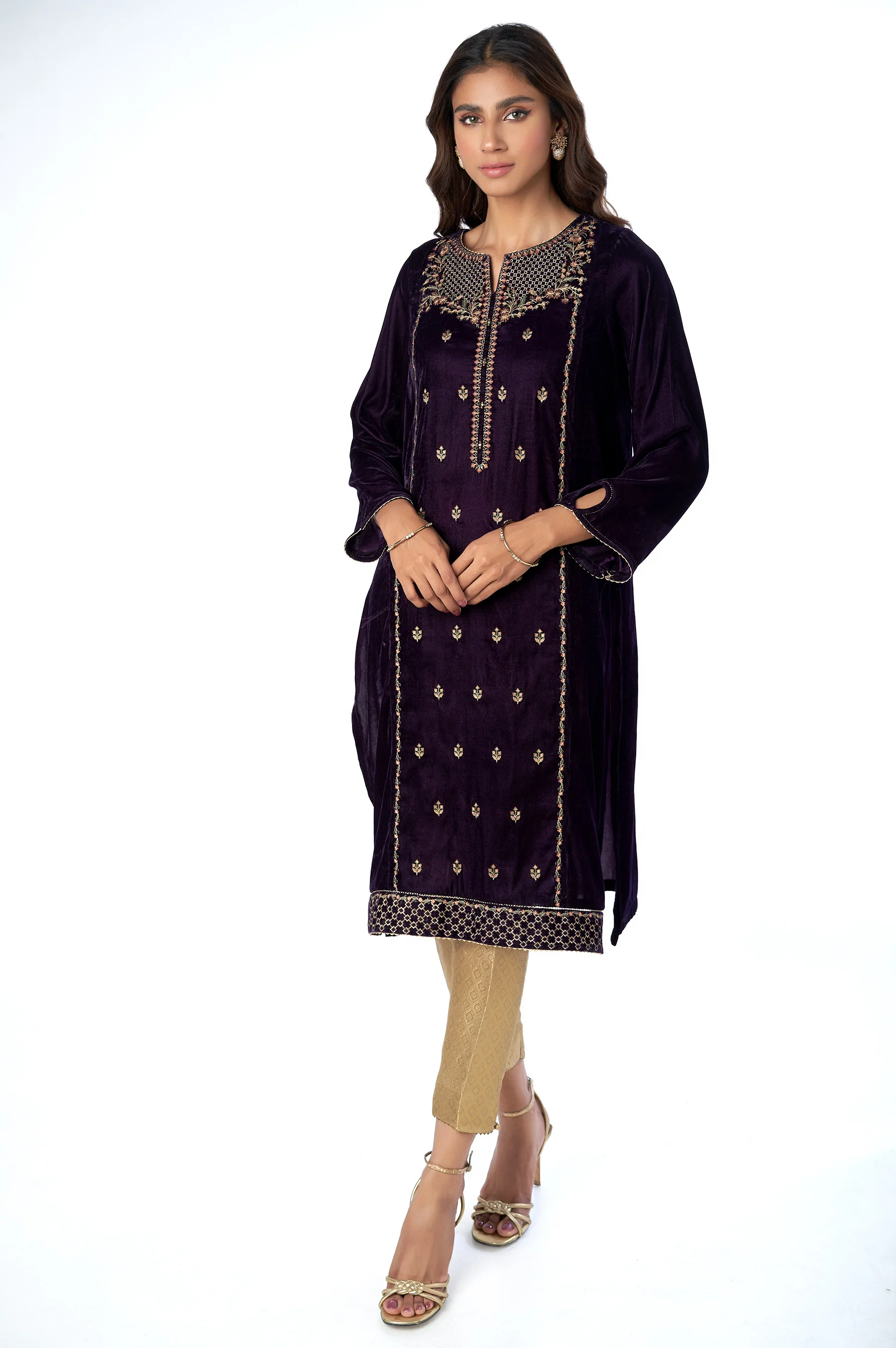 Stitched 1 Piece Velvet Embroidered Shirt - Image 4