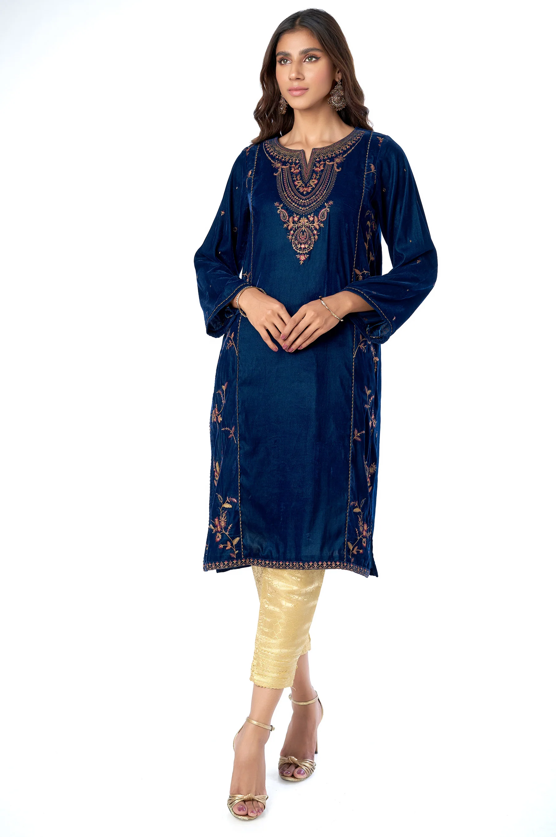 Stitched 1 Piece Velvet Embroidered Shirt