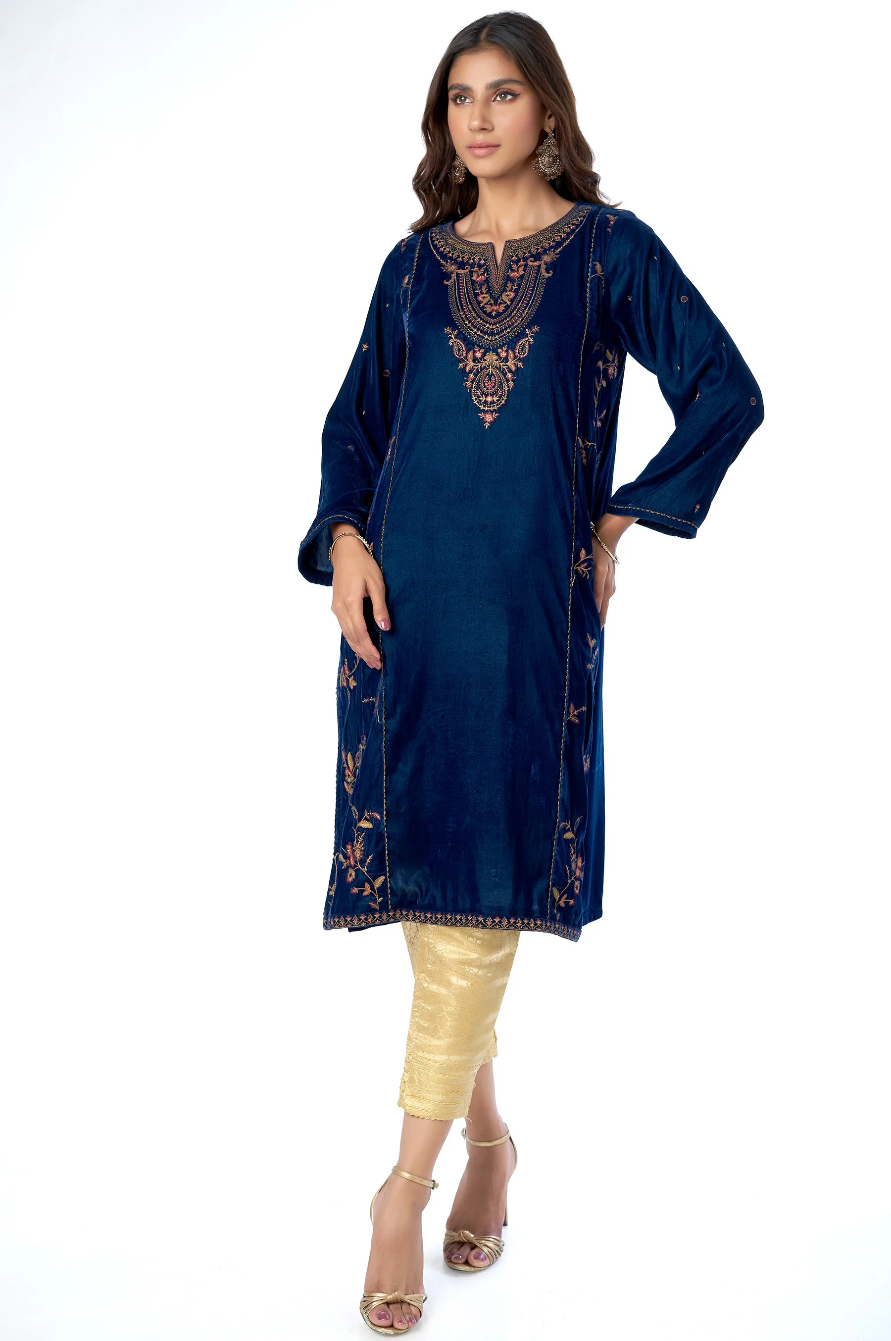 Stitched 1 Piece Velvet Embroidered Shirt - Image 3