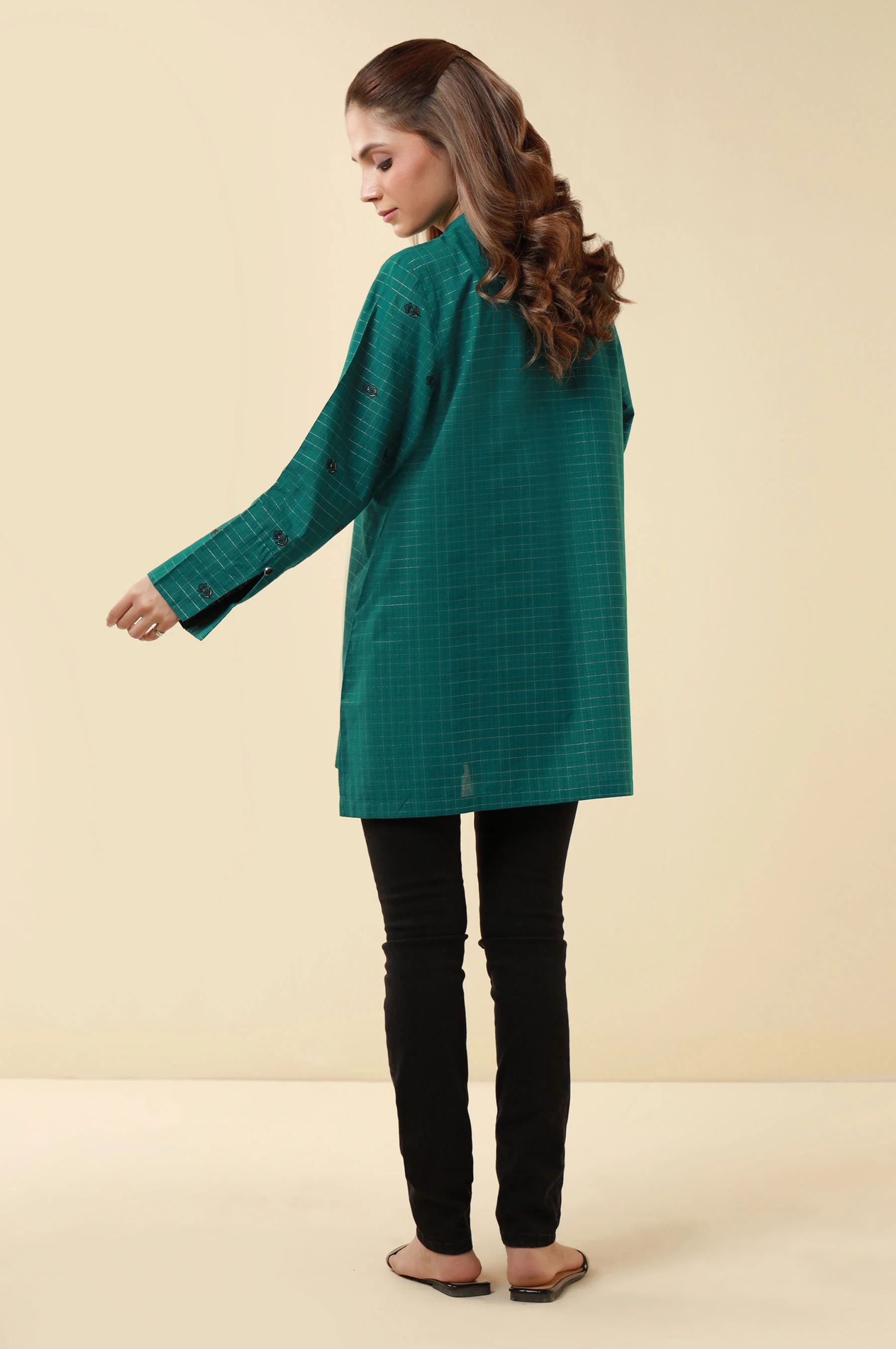 Zeen Yarn Dyed Western Top - Teal Green - Image 6