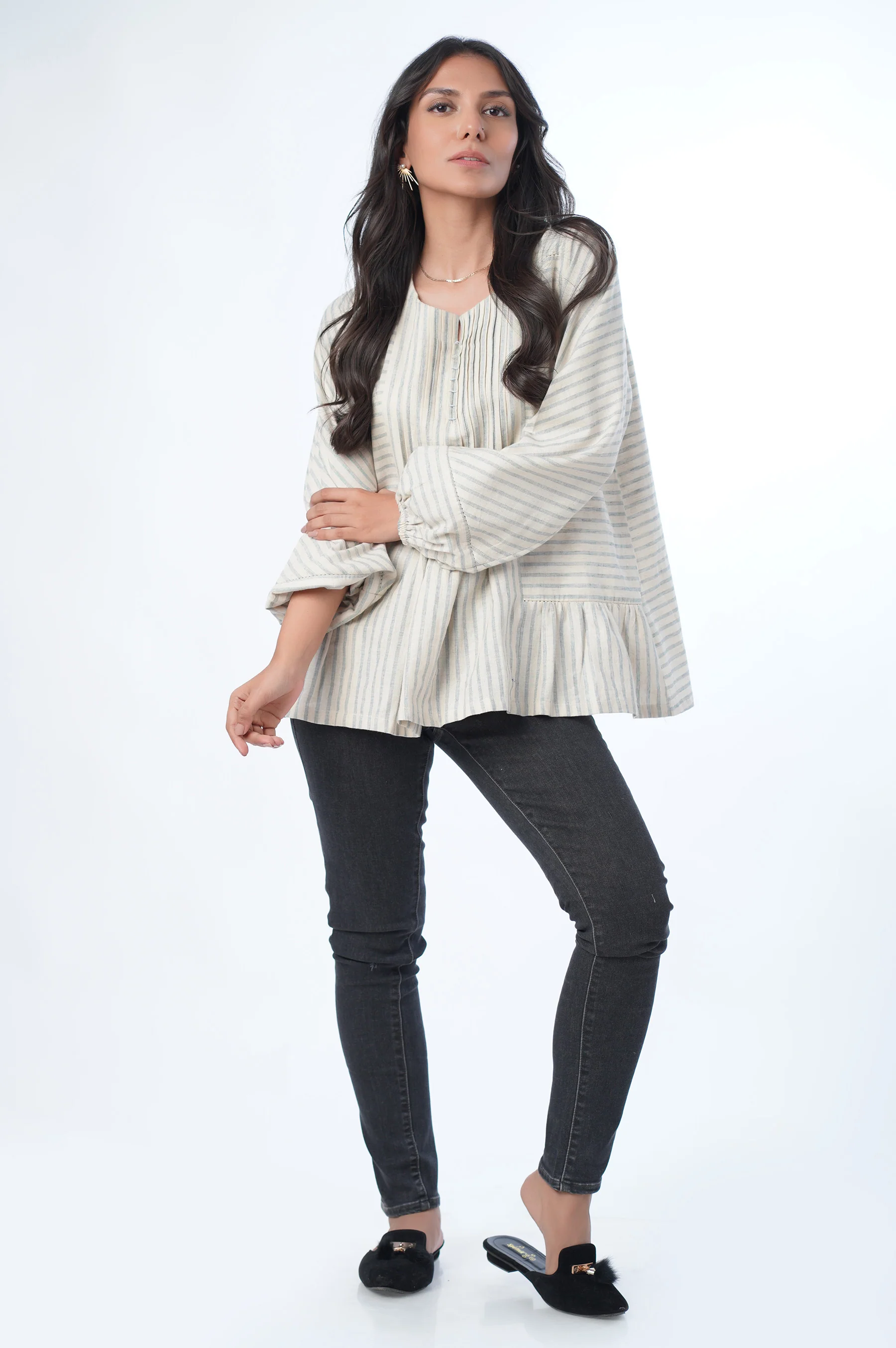 Stitched 1 Piece Western Yarn Dyed Striped Top - Image 2