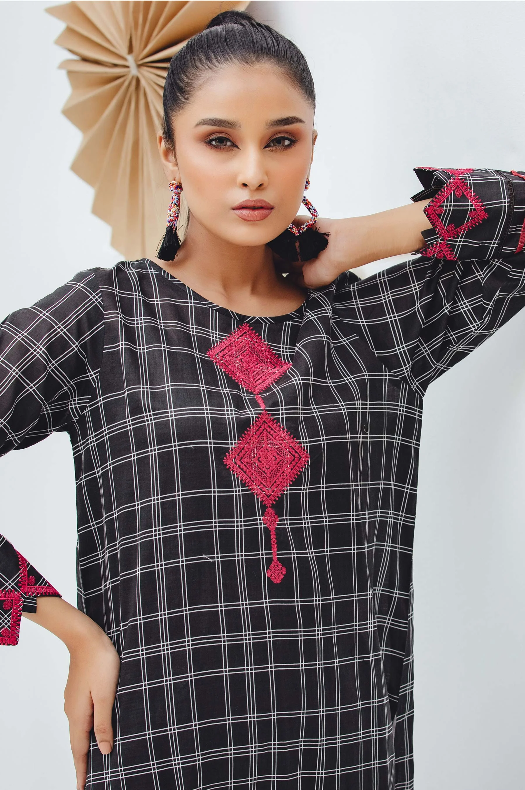 Stitched 1 Piece Embroidered Yarn Dyed Shirt - Image 2