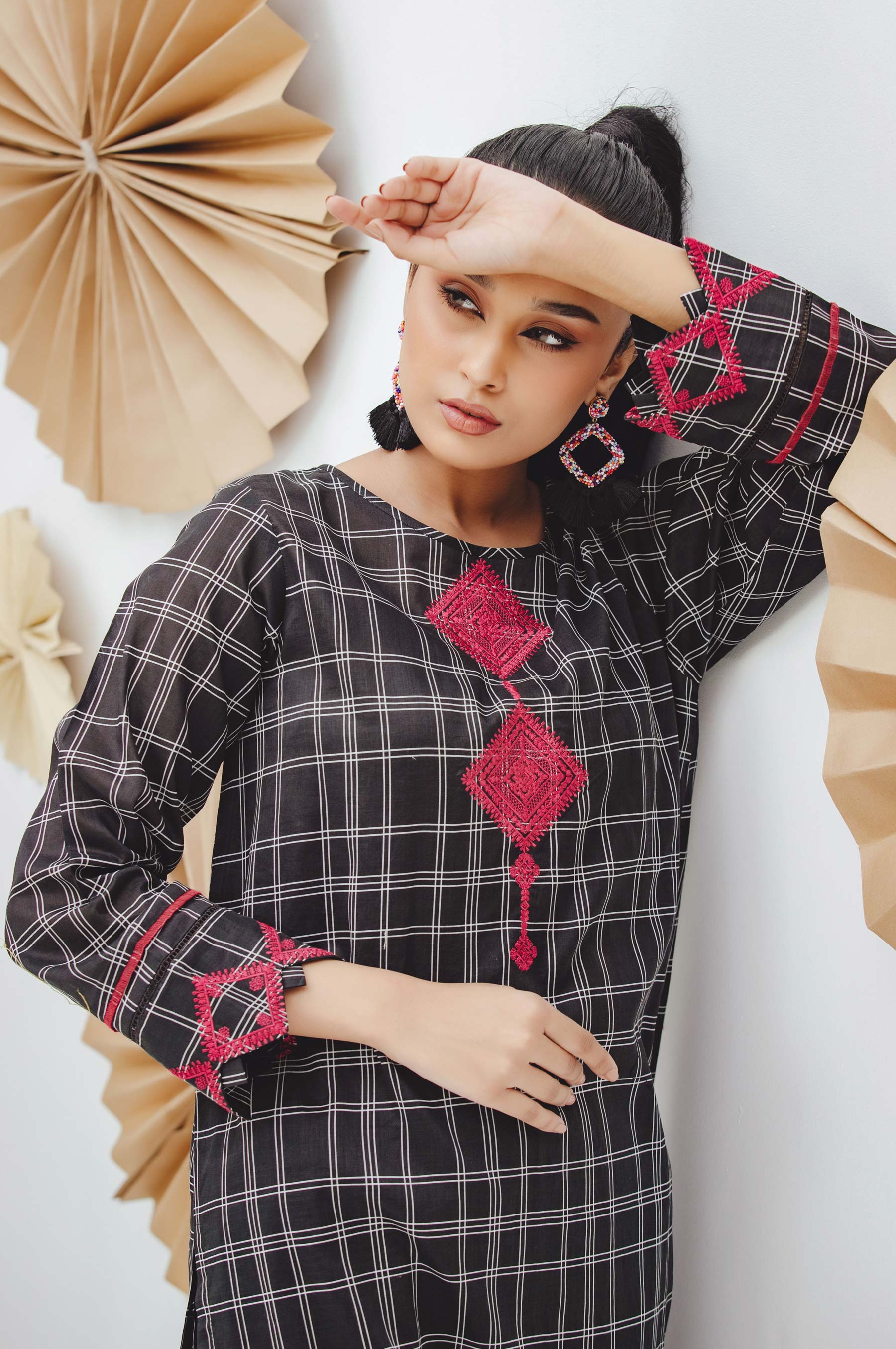 Stitched 1 Piece Embroidered Yarn Dyed Shirt - Image 6