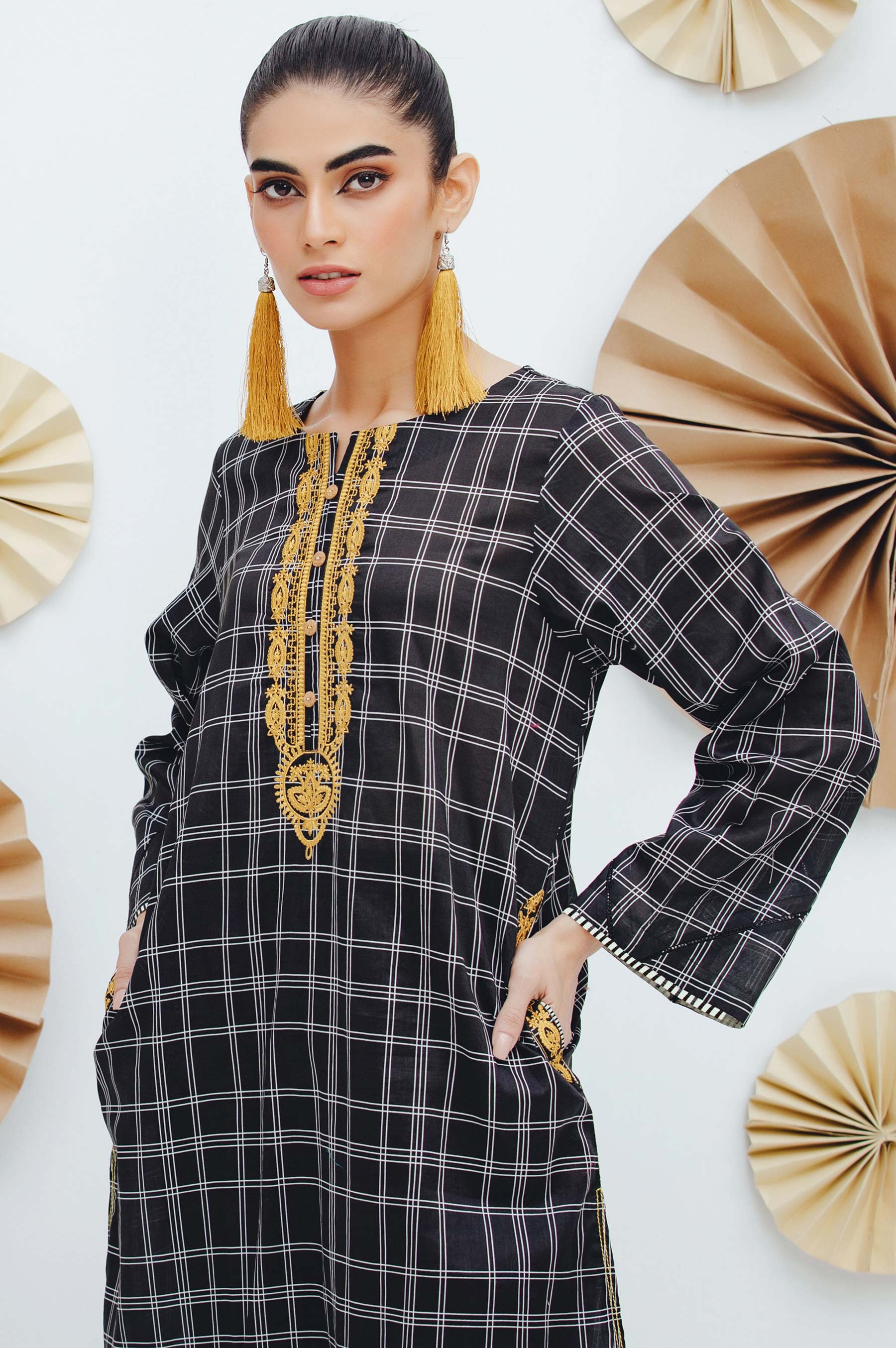 Stitched 1 Piece Embroidered Yarn Dyed Shirt - Image 3