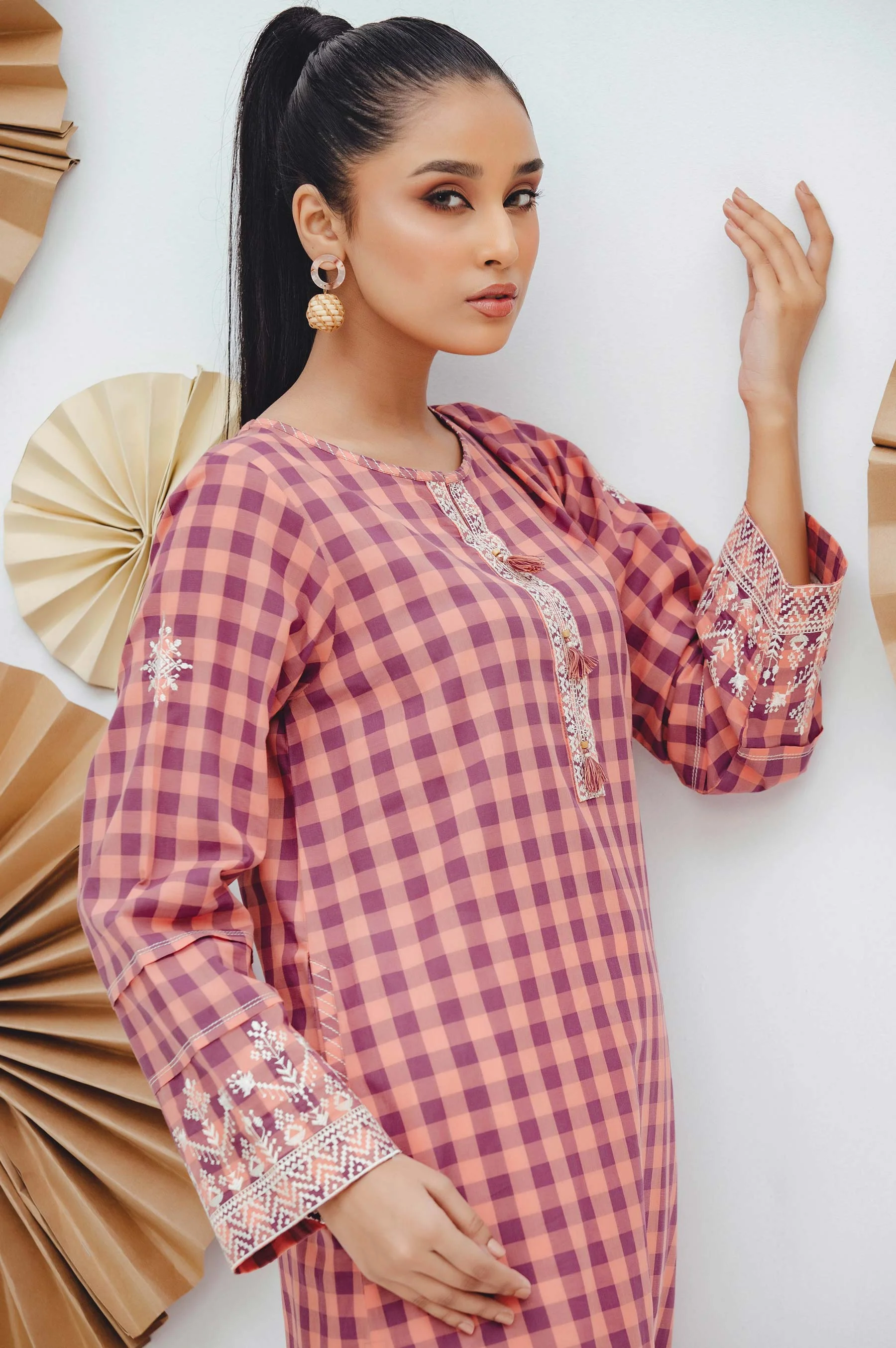 Stitched 1 Piece Embroidered Yarn Dyed Shirt - Image 4
