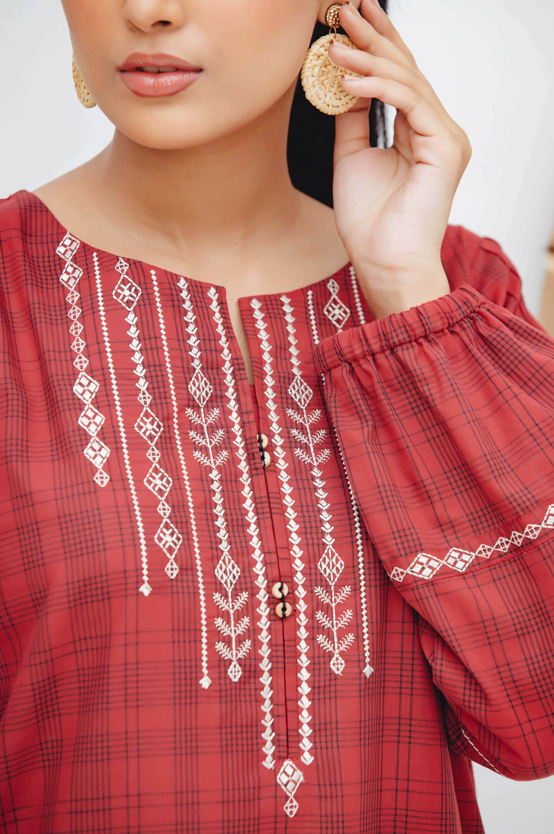 Stitched 1 Piece Embroidered Yarn Dyed Shirt - Image 6