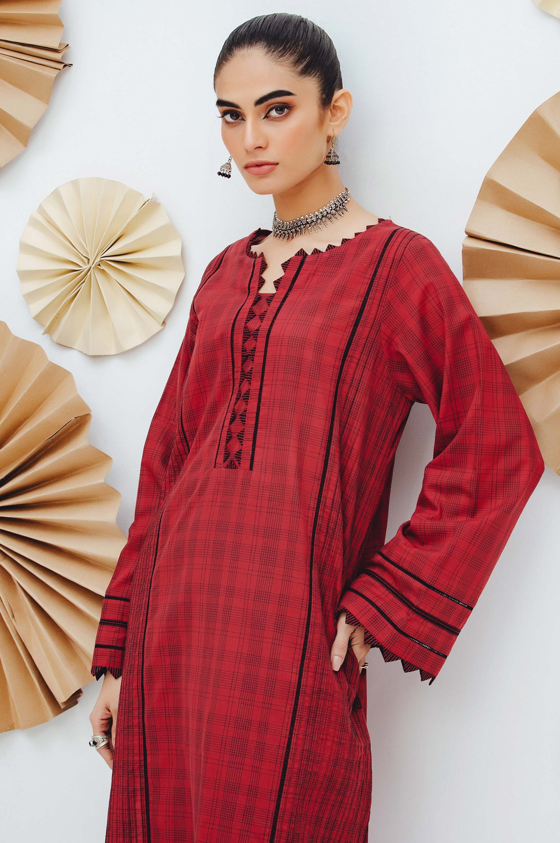 Stitched 1 Piece Embroidered Yarn Dyed Shirt - Image 3