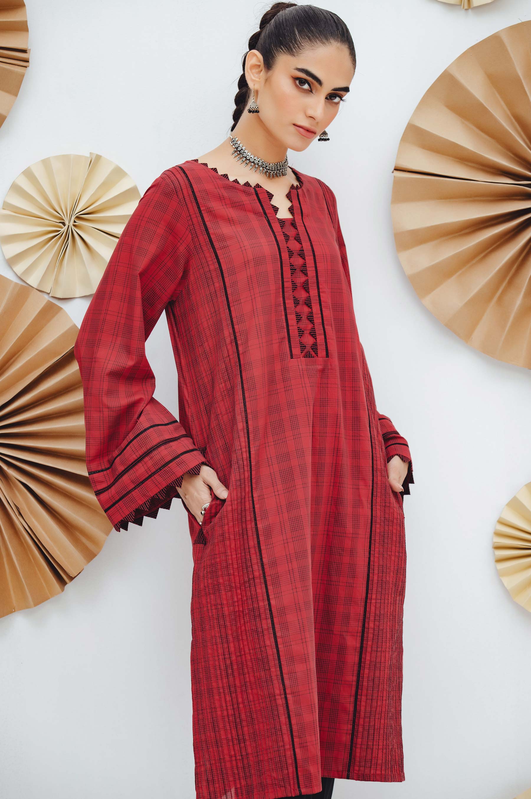 Stitched 1 Piece Embroidered Yarn Dyed Shirt - Image 4