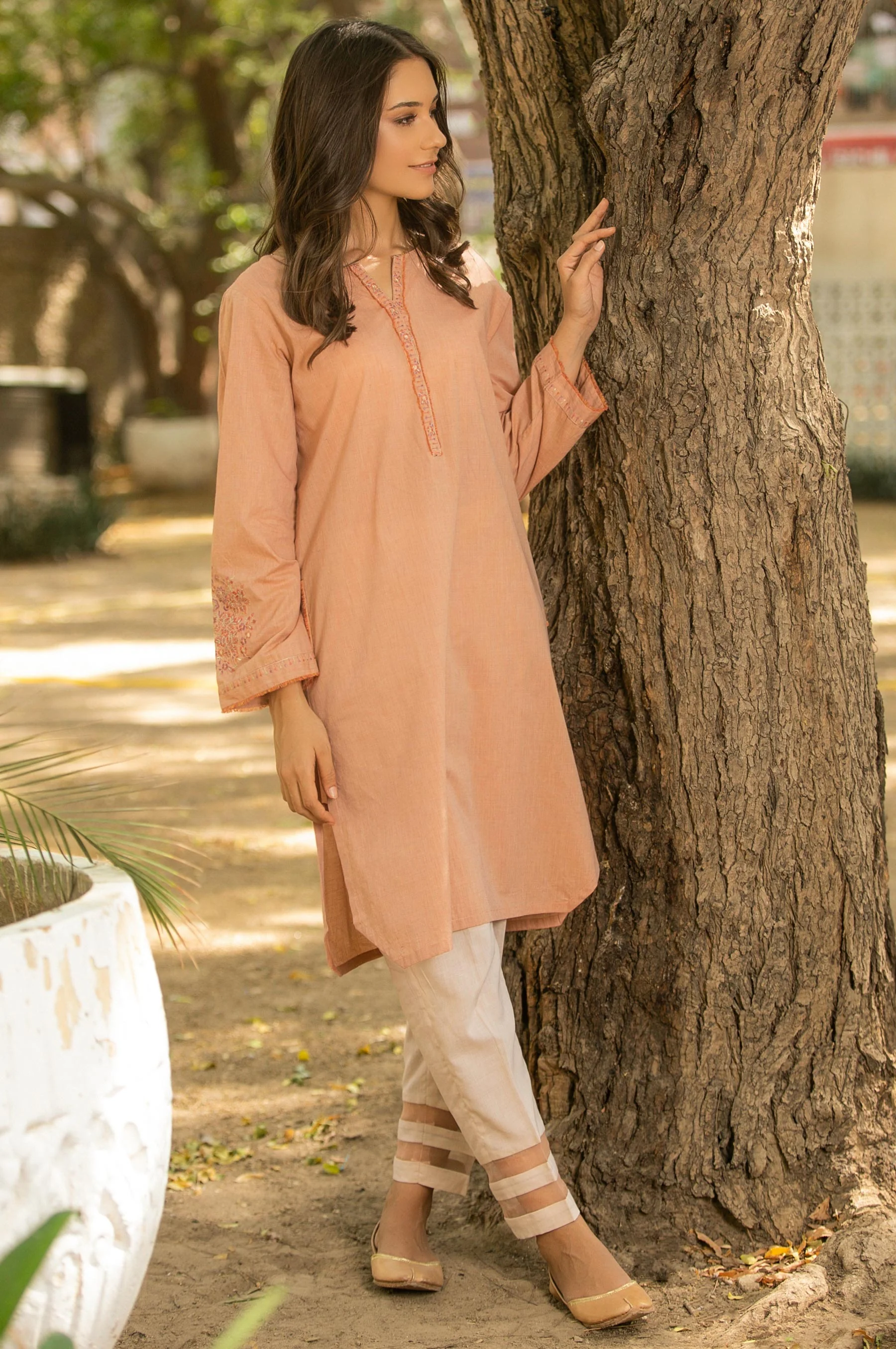 Stitched 1 Piece Embroidered Yarn Dyed Shirt - Image 4