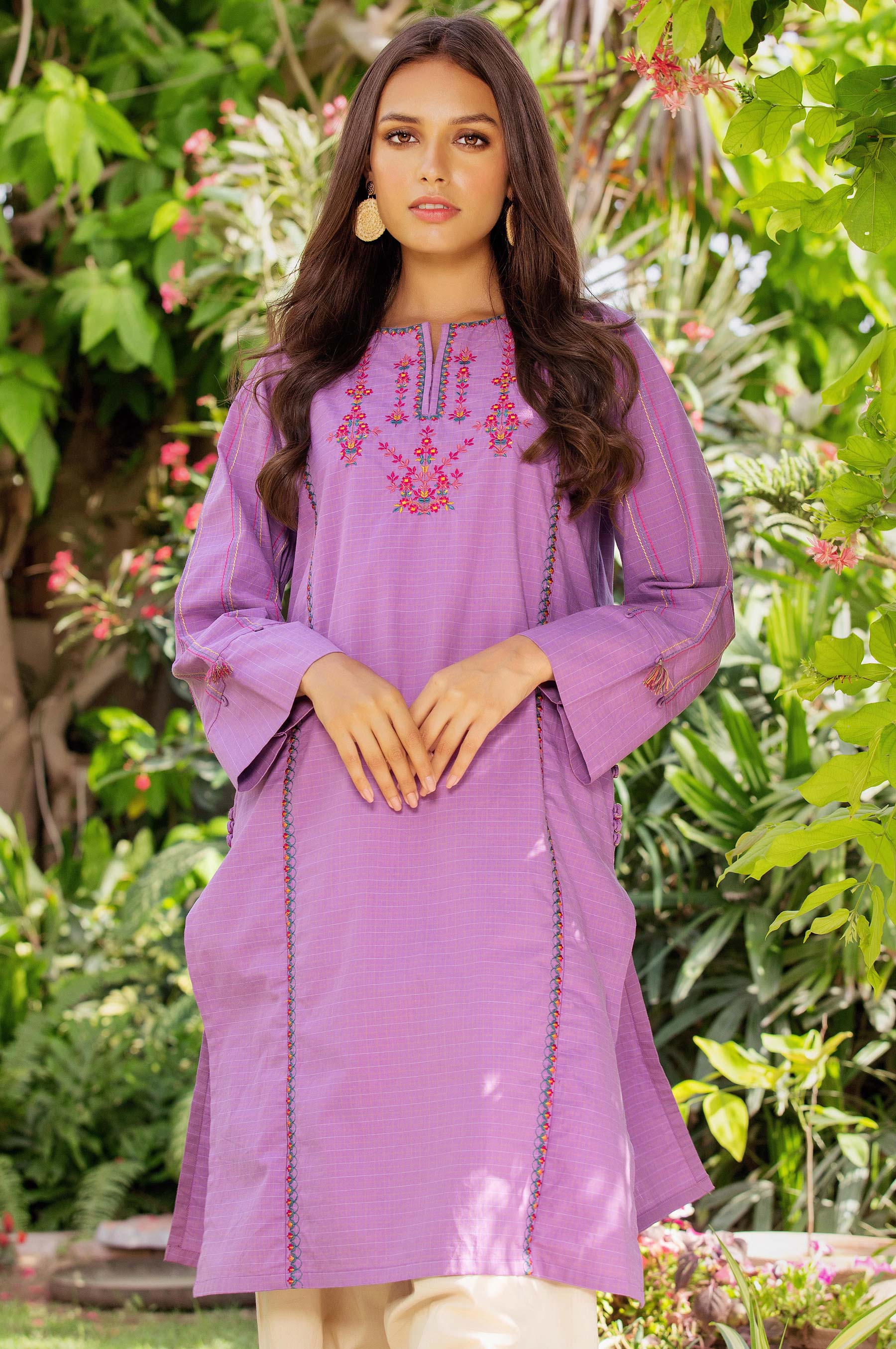 Stitched 1 Piece Embroidered Yarn Dyed Shirt - Image 2