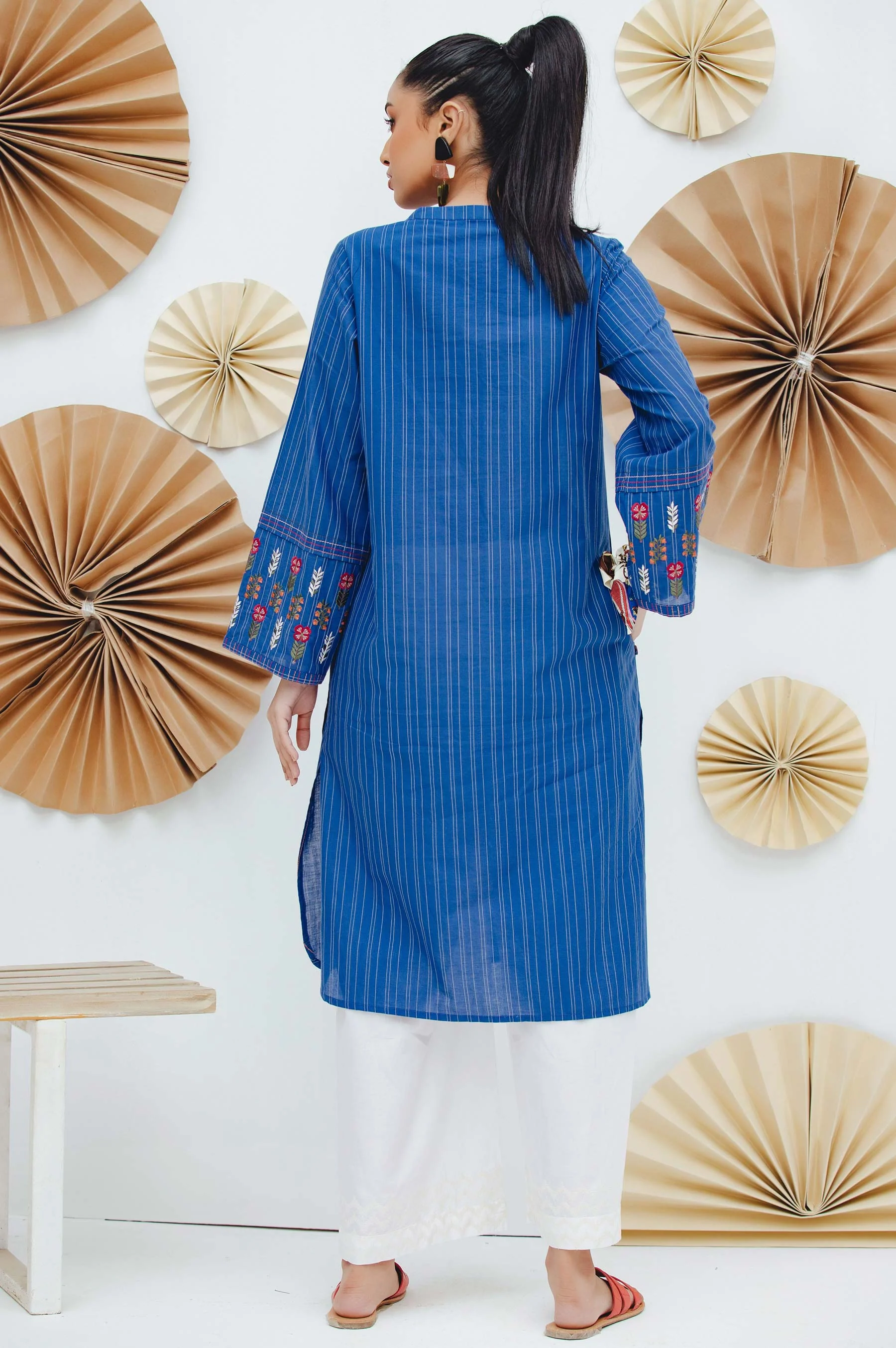 Stitched 1 Piece Embroidered Yarn Dyed Shirt - Image 2