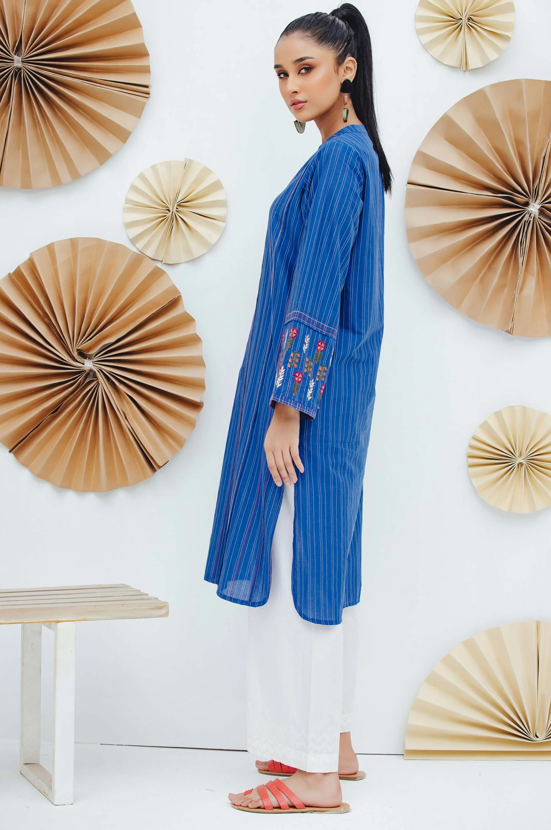 Stitched 1 Piece Embroidered Yarn Dyed Shirt - Image 6