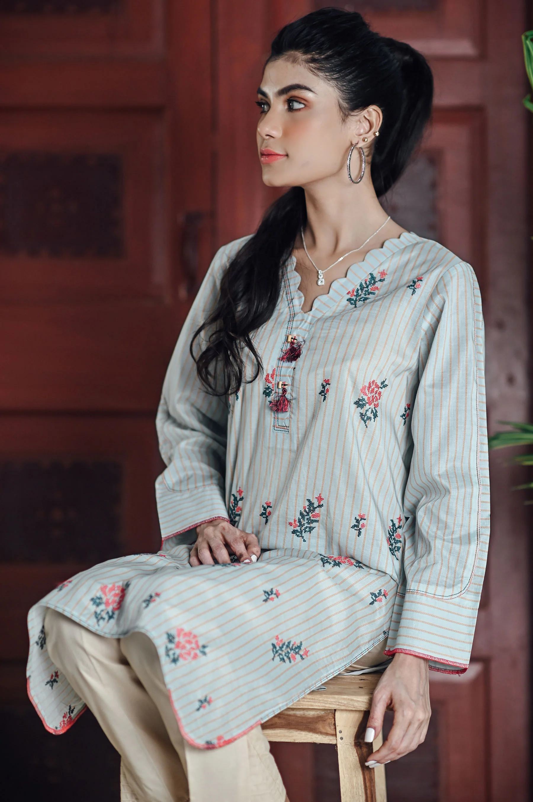 Stitched 1 Piece Yarn Dyed Stripes Shirt - Image 2