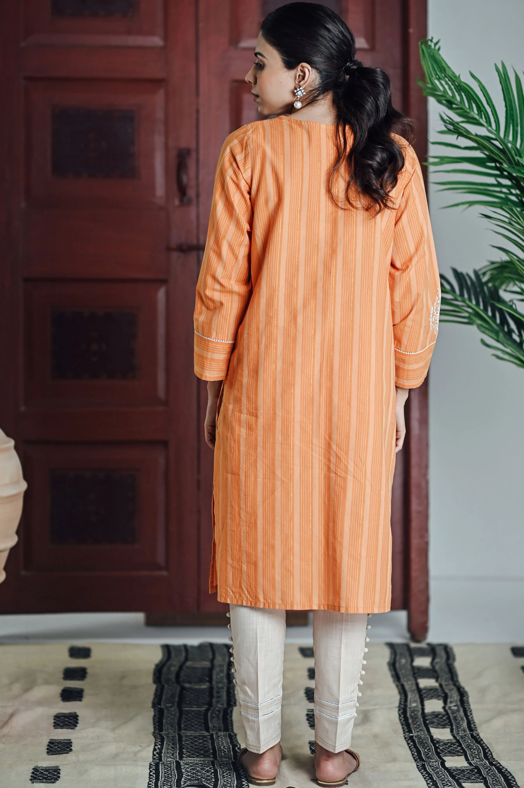Stitched 1 Piece Yarn Dyed Stripes Shirt - Image 4