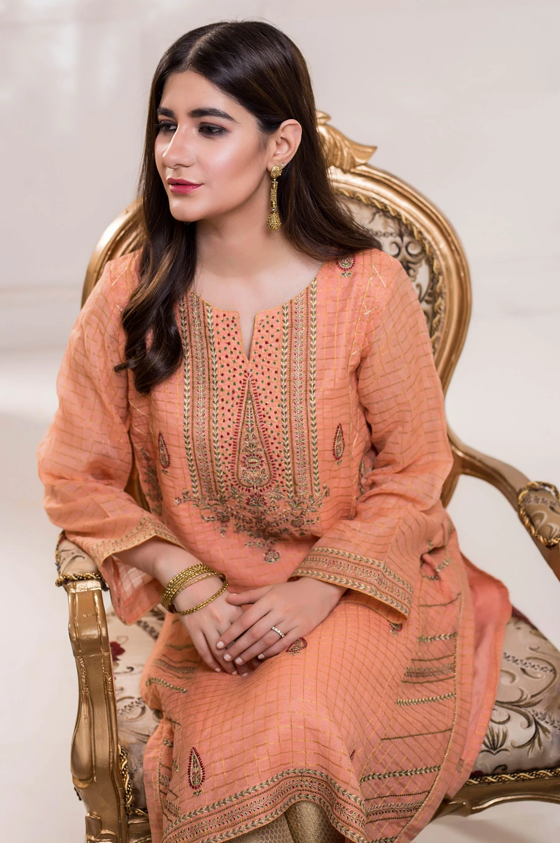 Stitched 1 Piece Zari Check Embroidered Shirt - Image 3