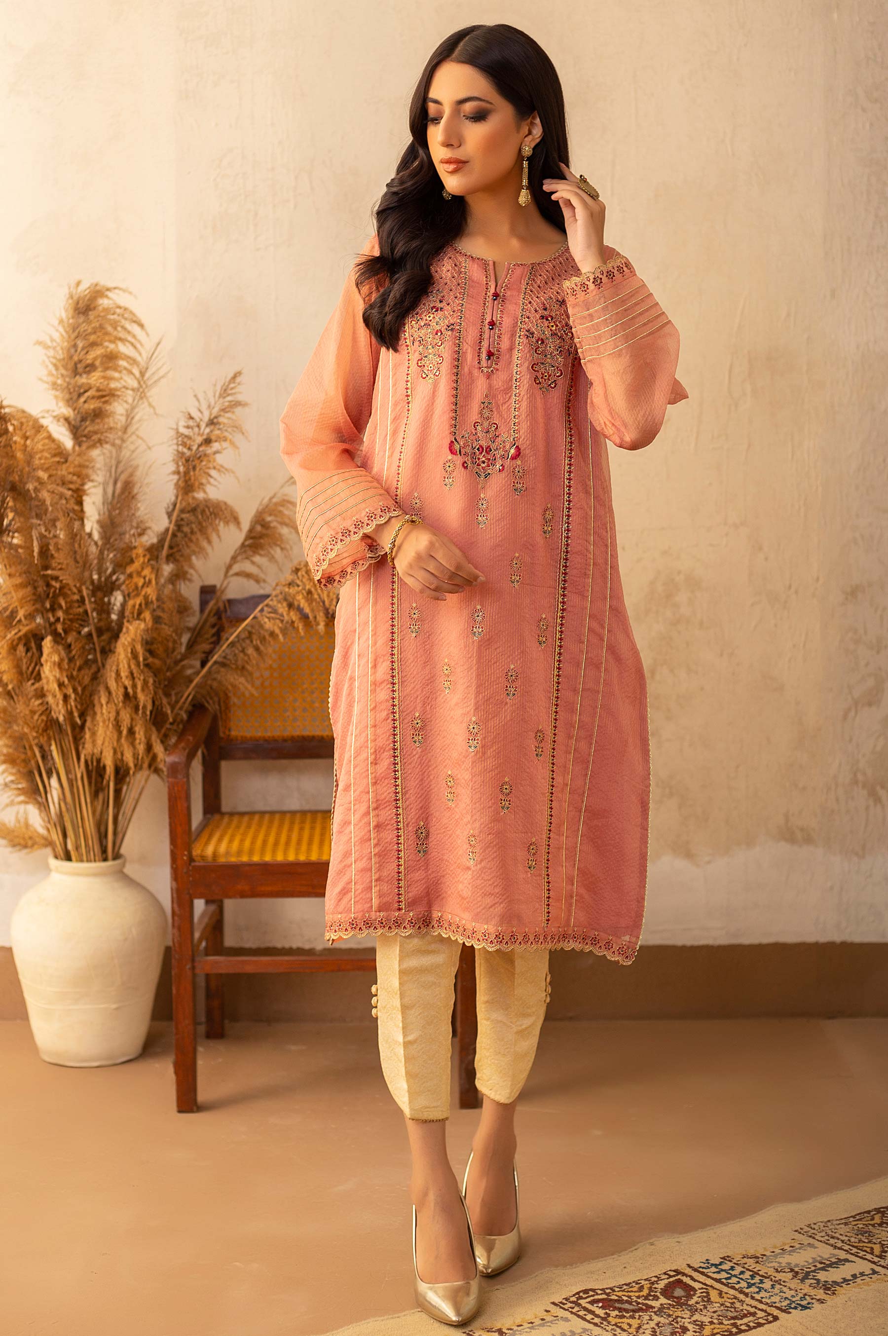 Stitched 1 Piece Zari Organza Embroidered Shirt - Image 2