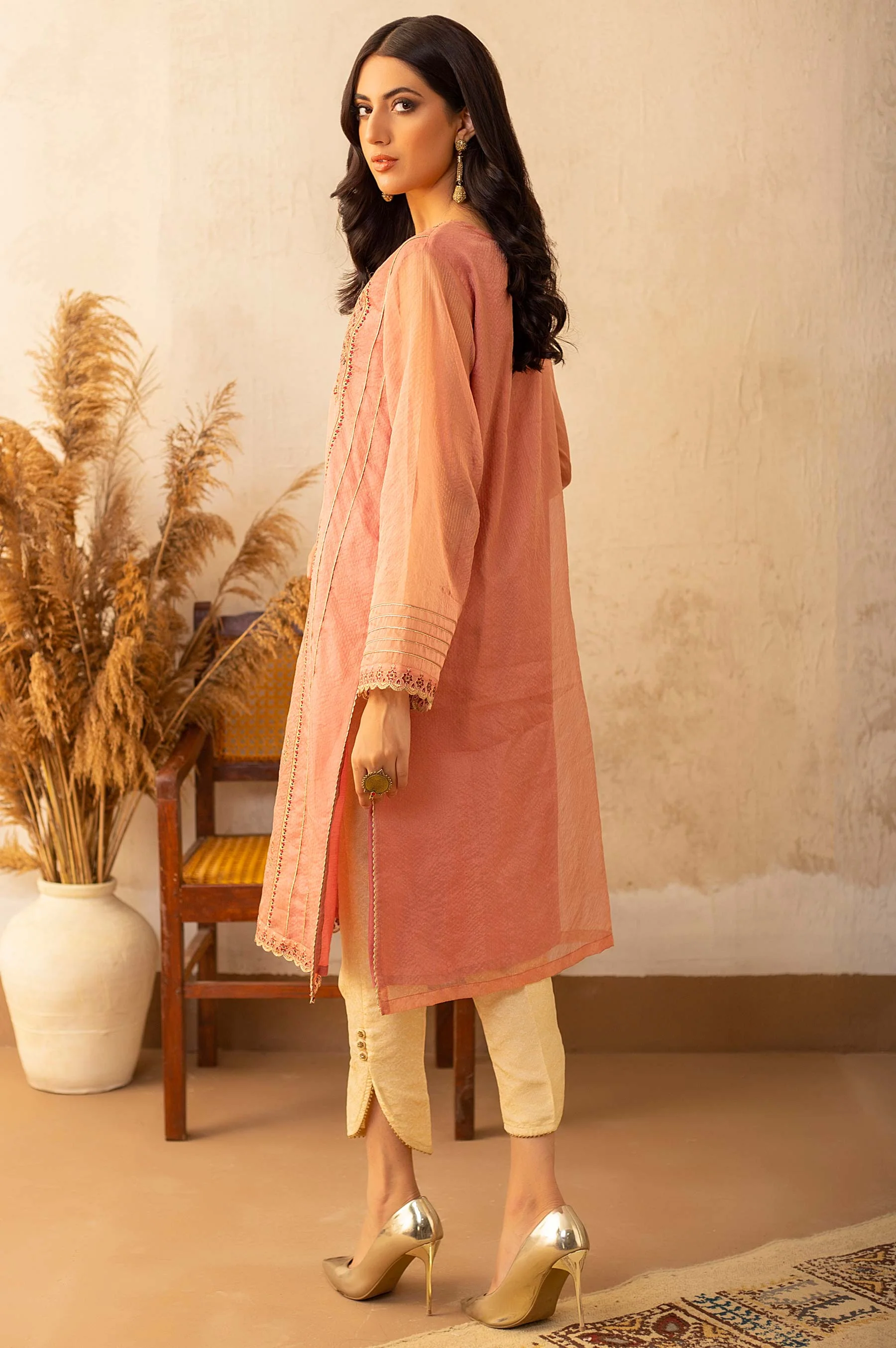 Stitched 1 Piece Zari Organza Embroidered Shirt - Image 3