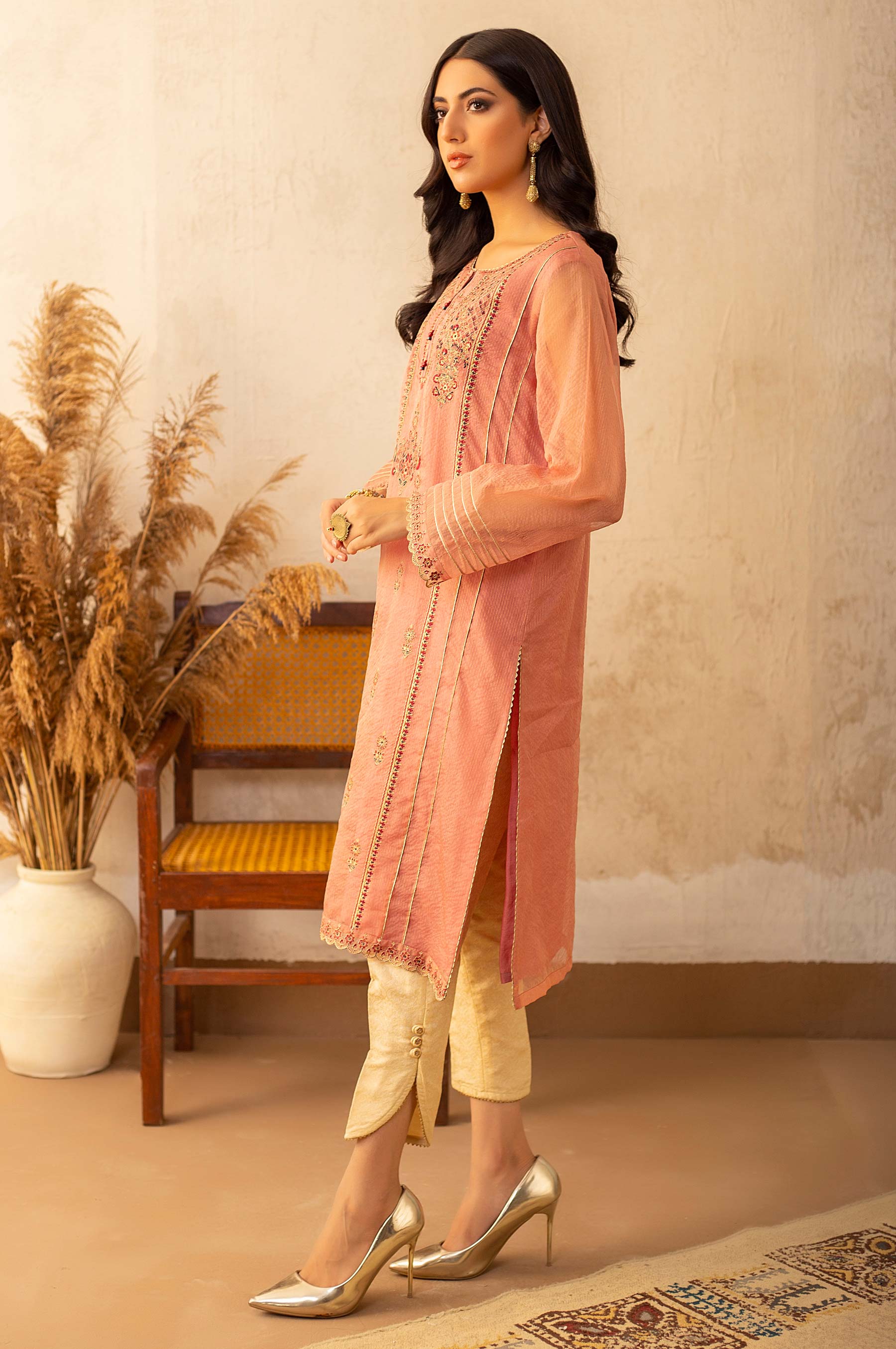 Stitched 1 Piece Zari Organza Embroidered Shirt - Image 5