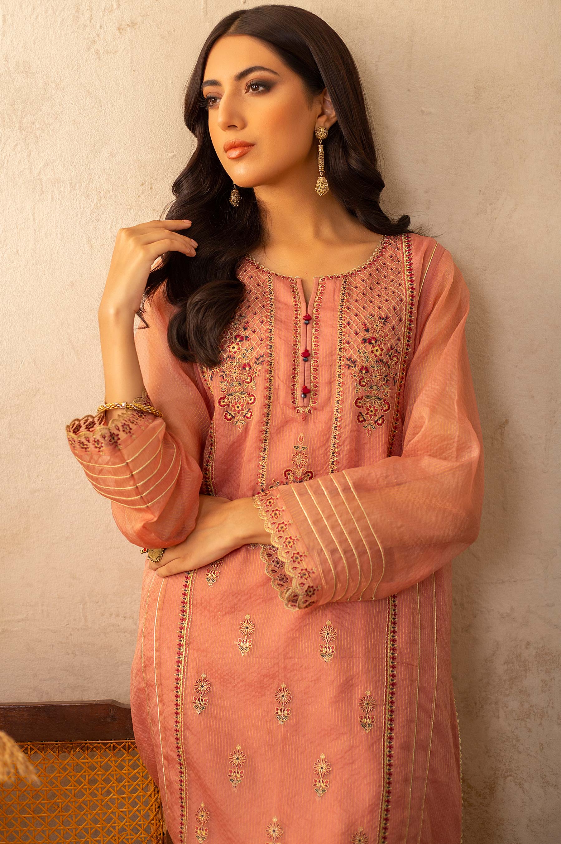 Stitched 1 Piece Zari Organza Embroidered Shirt - Image 6