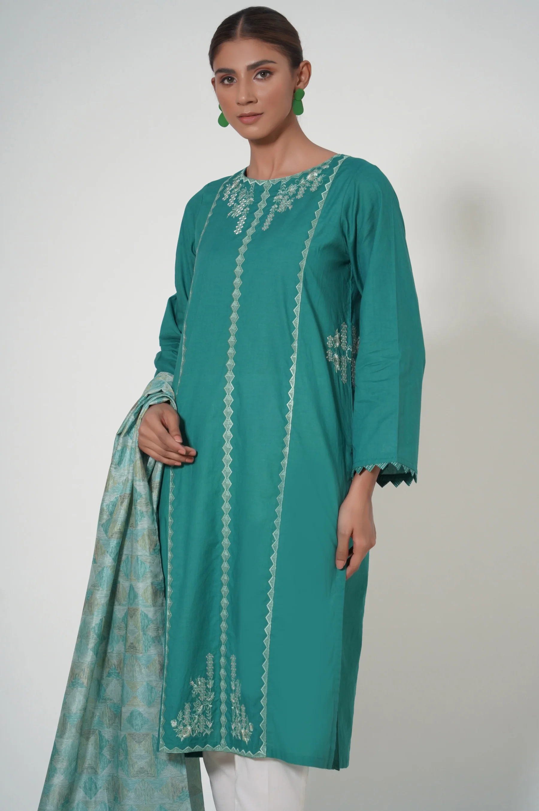 Stitched 2 Piece Cambric Embroidered Suit - Image 5