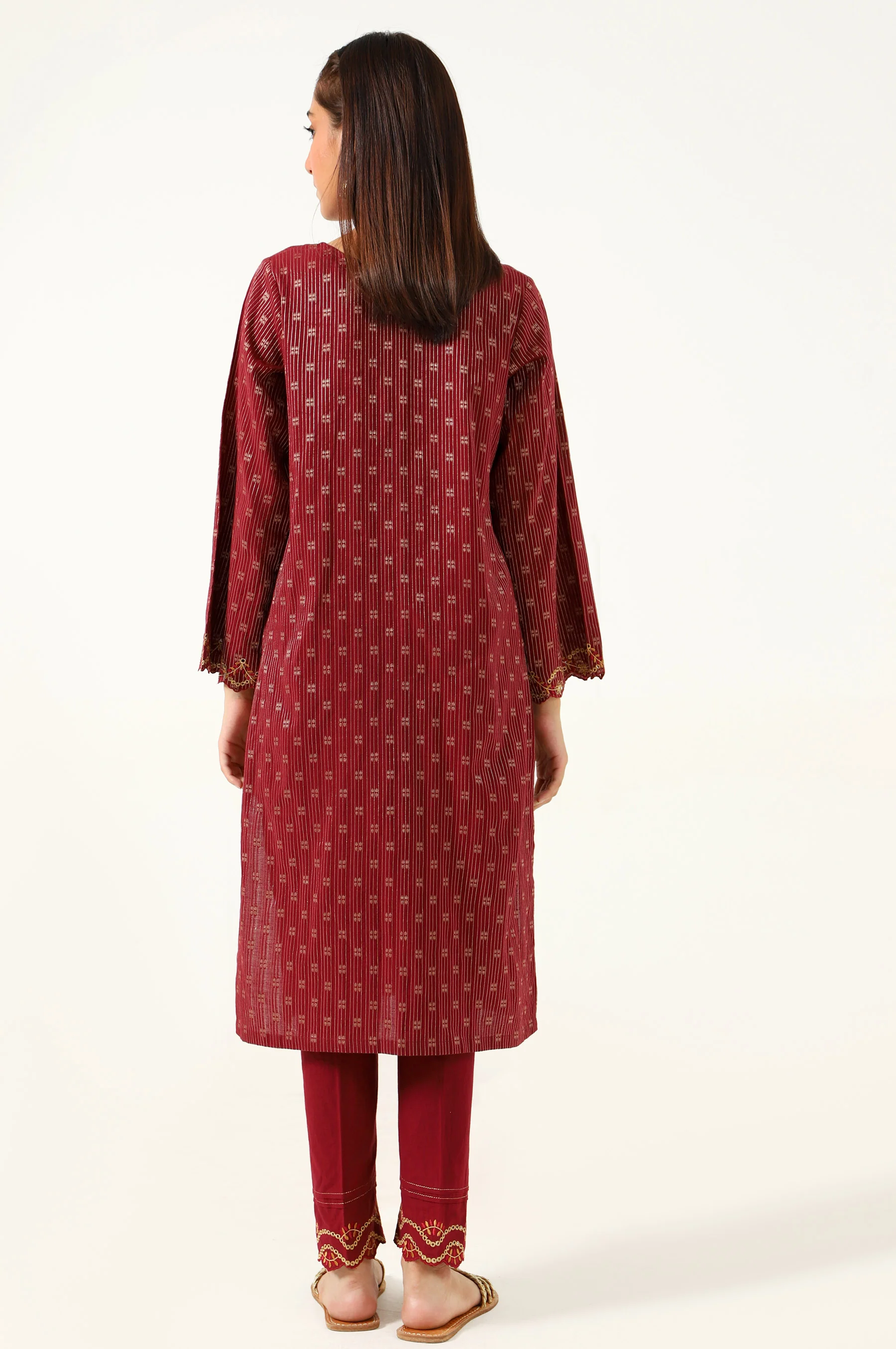 Stitched 2 Piece Cotton Jacquard Embroidered Suit - Image 2