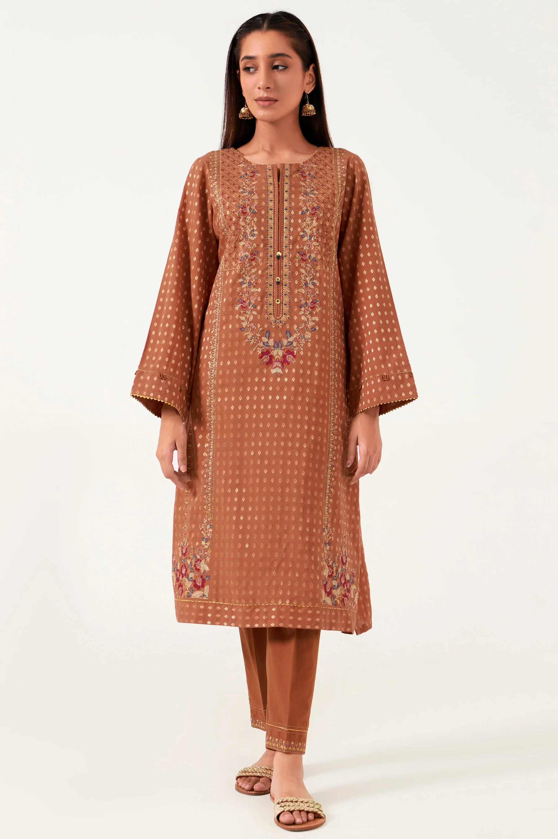 Stitched 2 Piece Cotton Jacquard Embroidered Suit