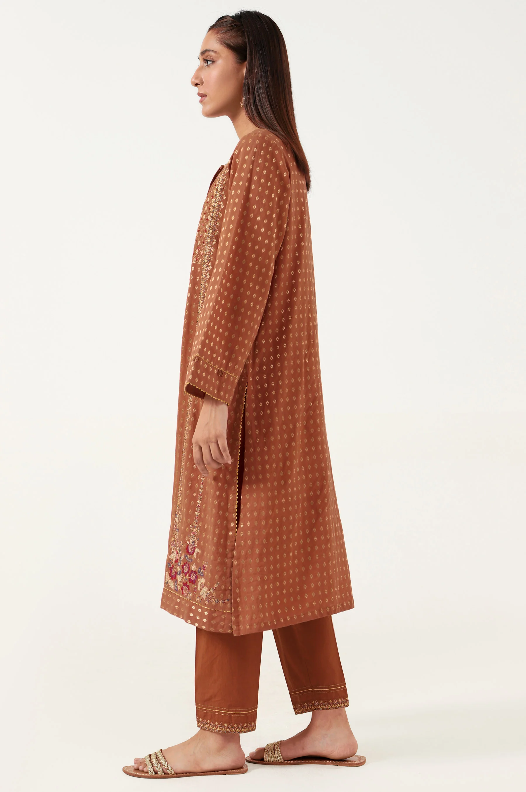 Stitched 2 Piece Cotton Jacquard Embroidered Suit - Image 3