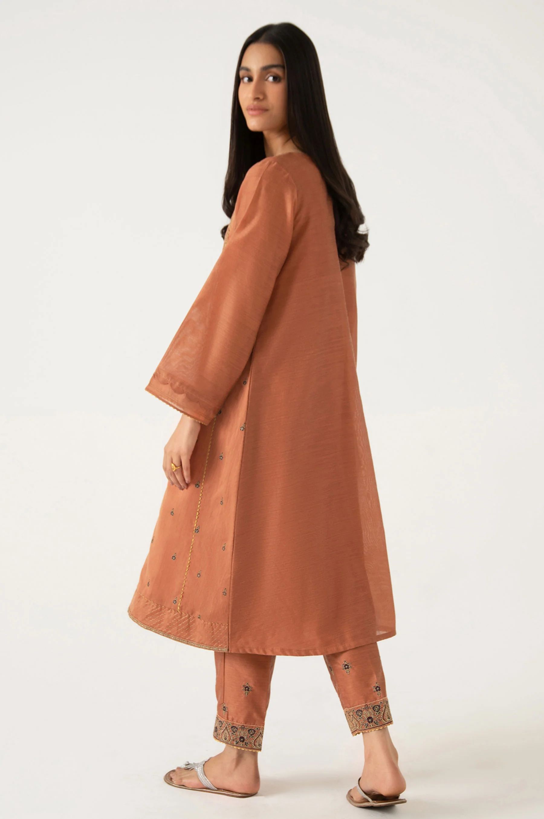 Stitched 2 Piece Cotton net Embroidered Suit - Image 3