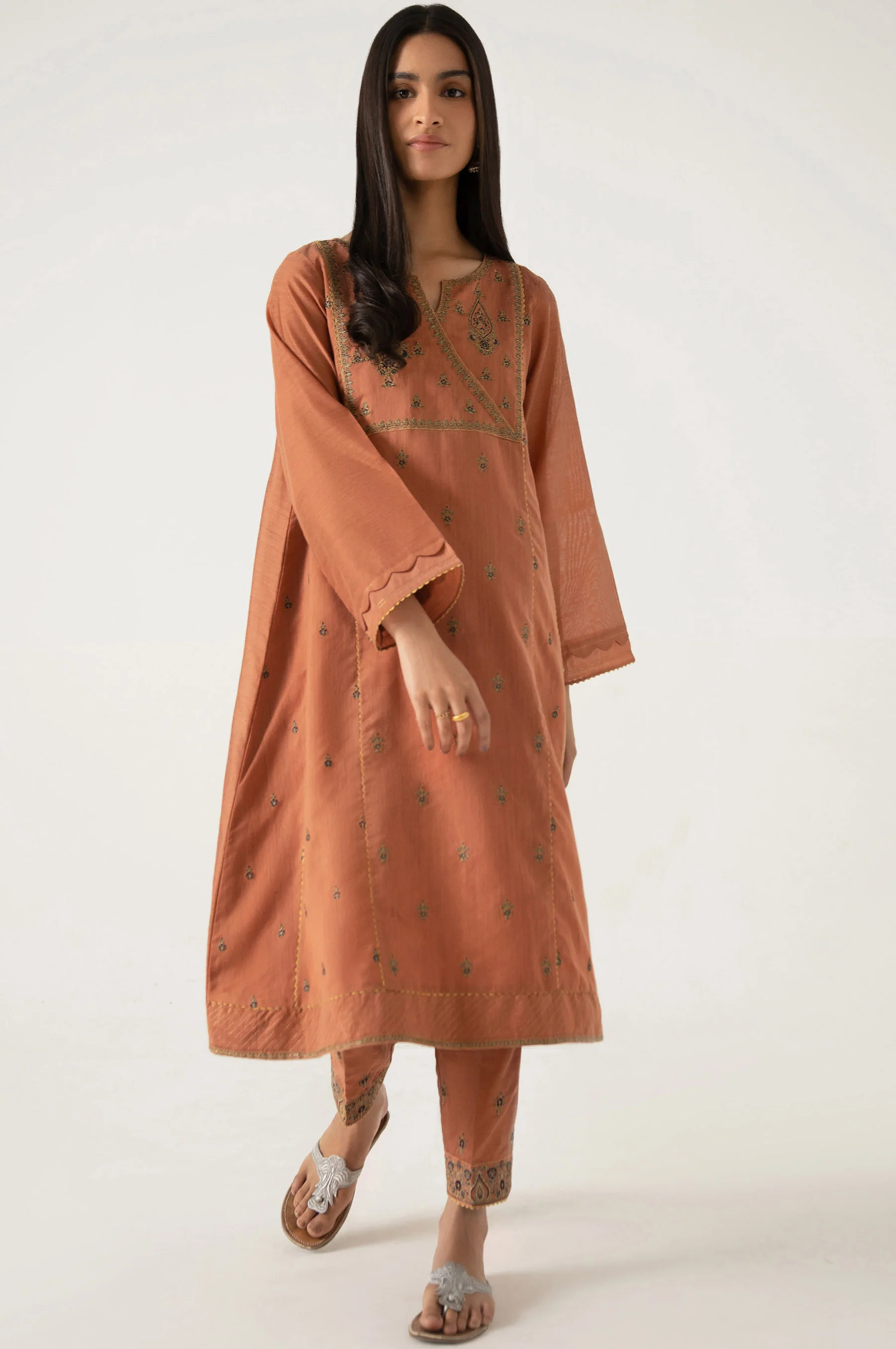 Stitched 2 Piece Cotton net Embroidered Suit - Image 4