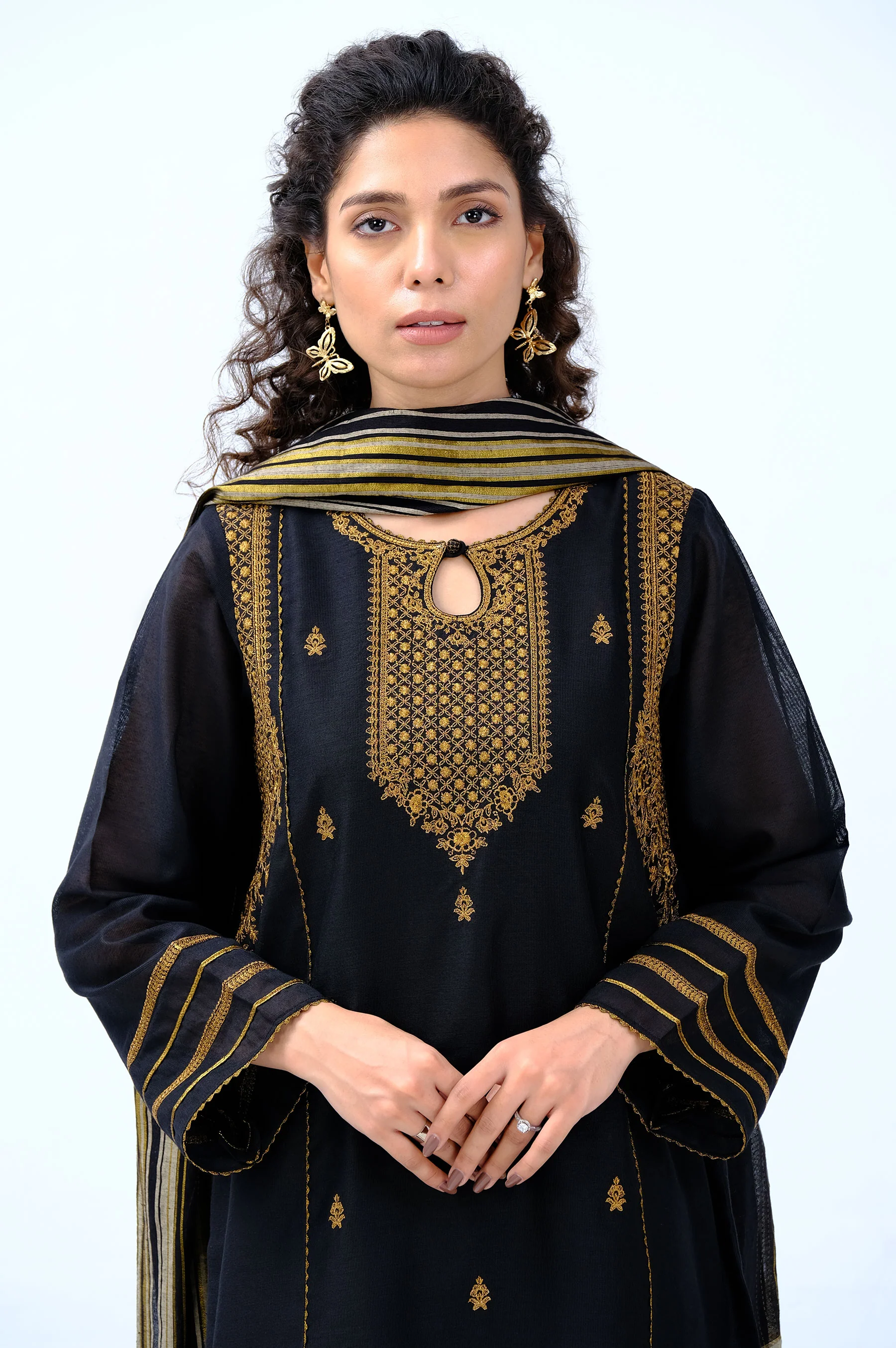 Stitched 2 Piece Cotton Net Embroidered Suit