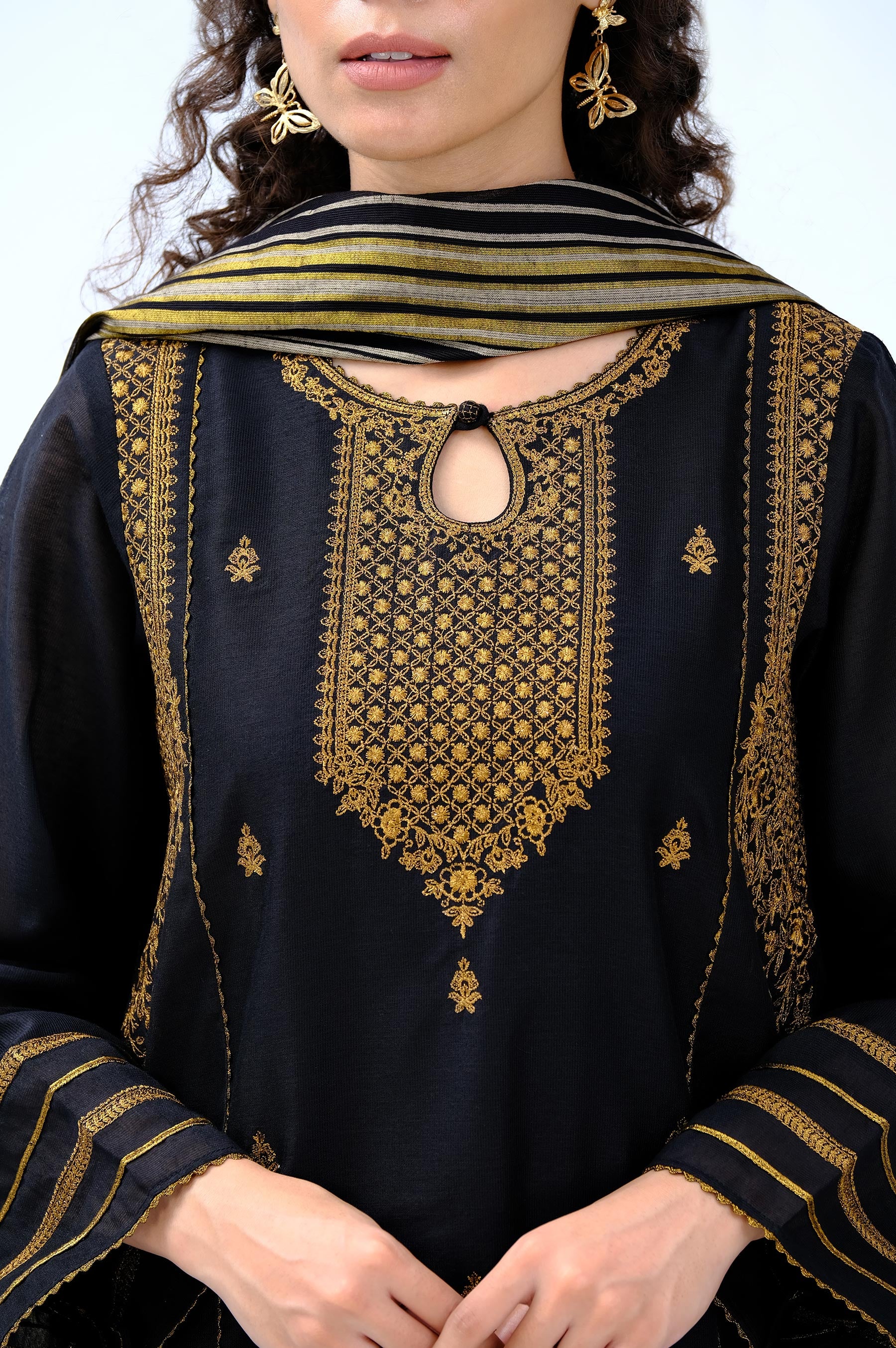 Stitched 2 Piece Cotton Net Embroidered Suit - Image 6